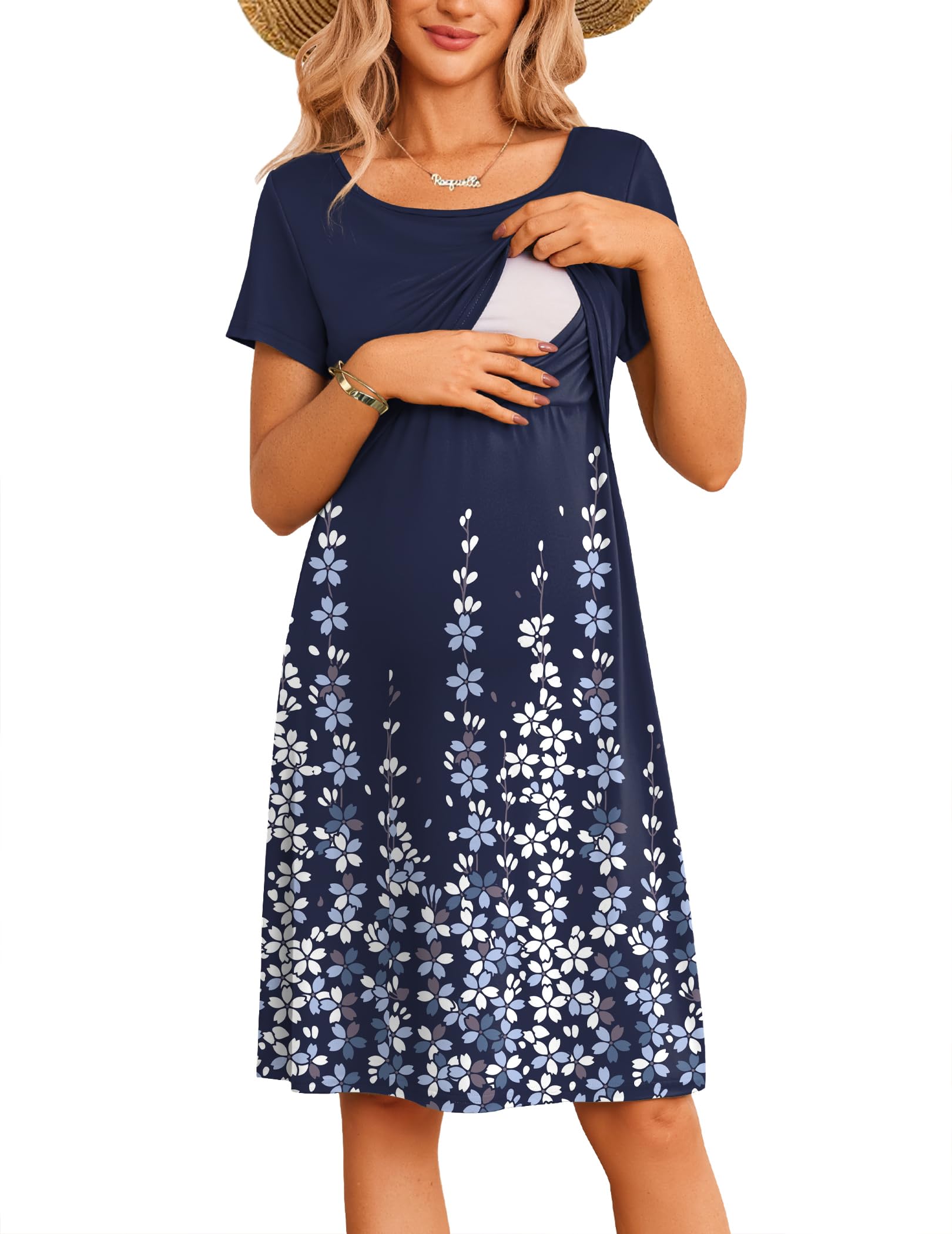 Ekouaer Maternity Summer Dress Breastfeeding Baby Shower Nursing Friendly Dresses Pregnancy Labor and Delivery Gown Clothes