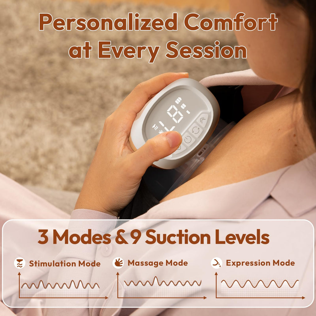 Lucina Hands Free Breast Pump, Wearable Breastfeeding Pump with 3 Modes and 9 Levels