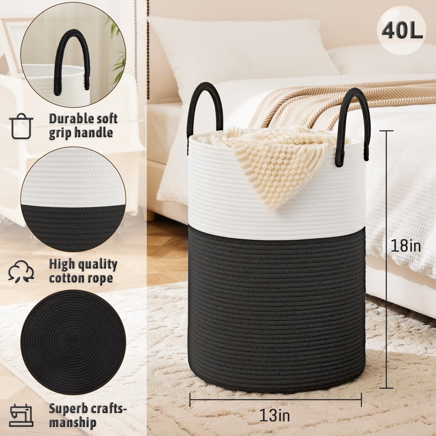 Artfeel 60L Woven Cotton Rope Laundry Hamper
