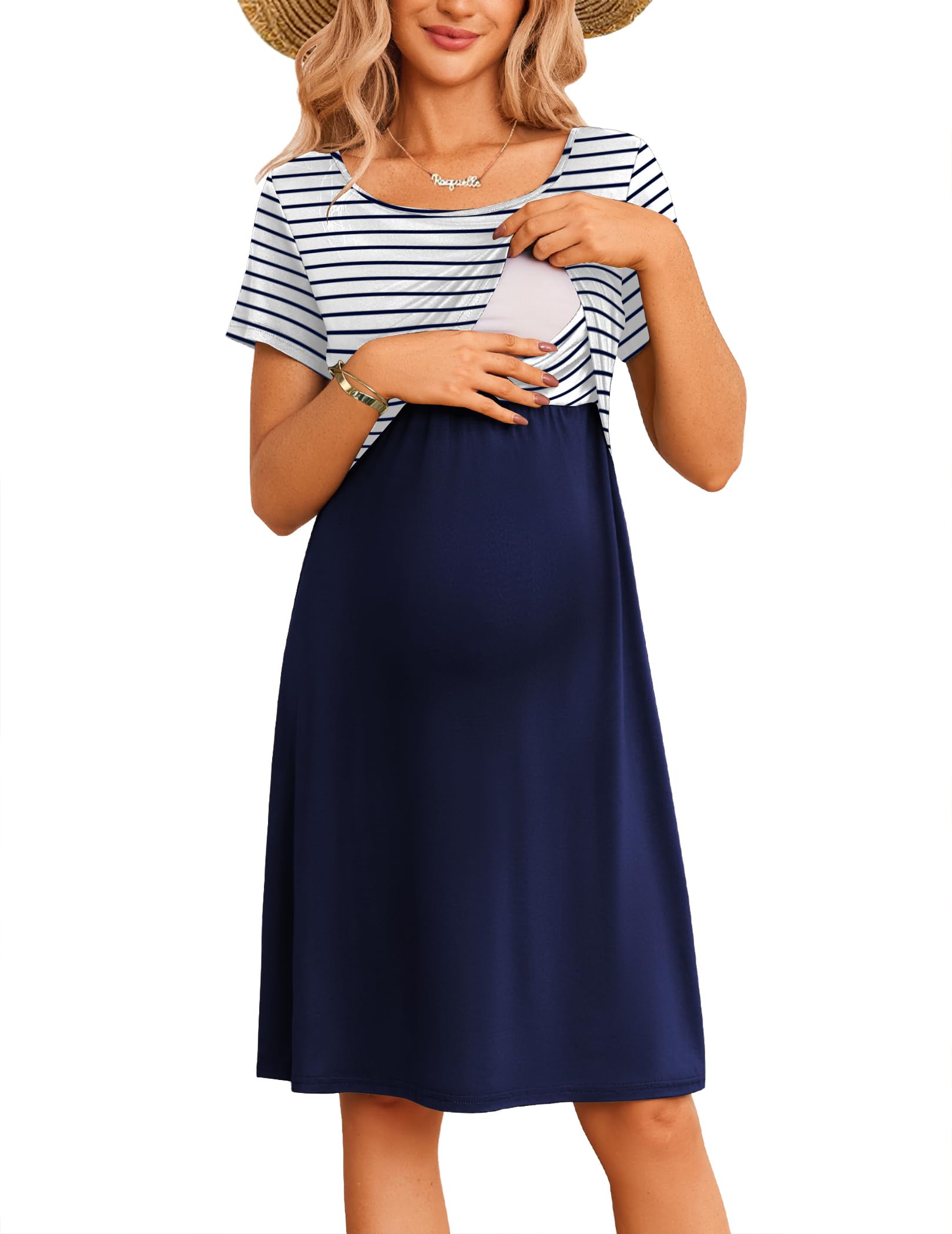 Ekouaer Maternity Summer Dress Breastfeeding Baby Shower Nursing Friendly Dresses Pregnancy Labor and Delivery Gown Clothes