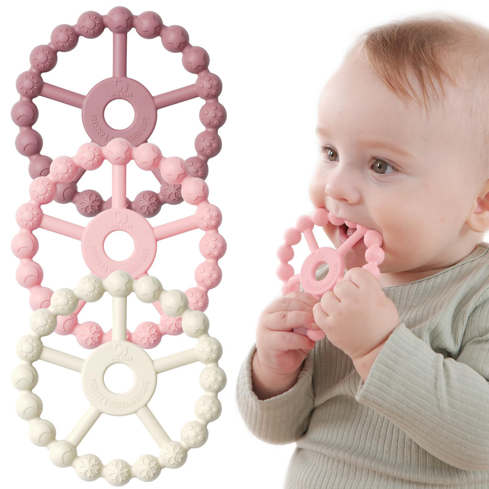 Seposeve 3-Pack Silicone Teething Rings for Babies