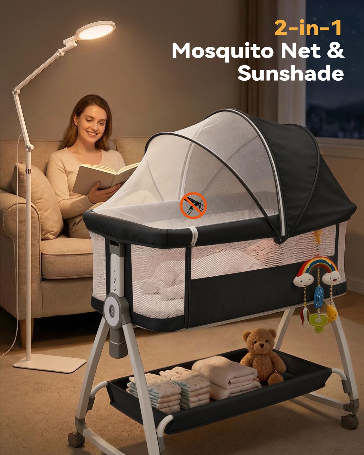 Madewell Living 4-in-1 Bedside Baby Bassinet with Wheels