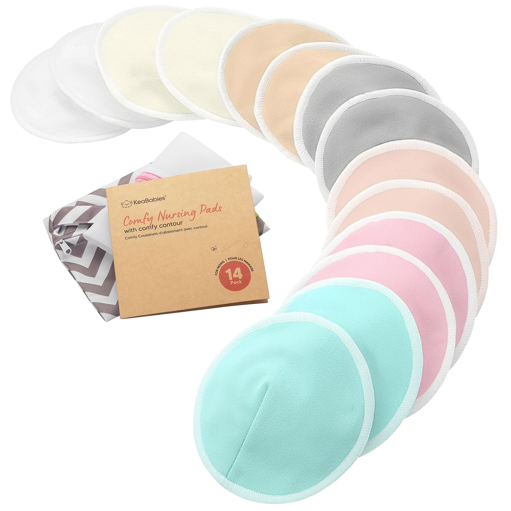14-Pack Organic Bamboo Washable Nursing Pads with Wash Bag