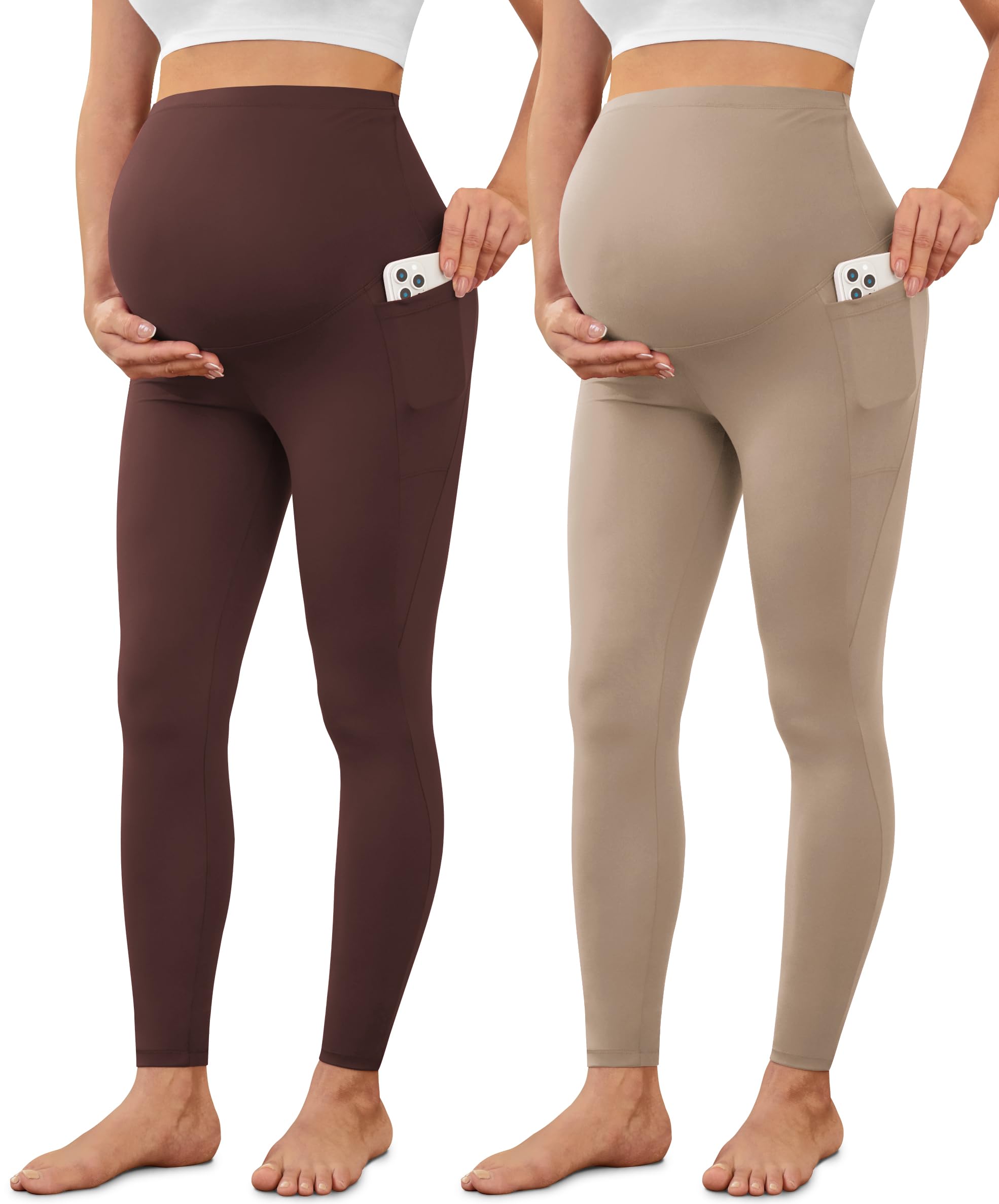 VALANDY Creamlush 2/4 Pack Maternity Leggings with Pockets, Over Belly Buttery Soft Pants for Yoga, Lounge, Daily Wear