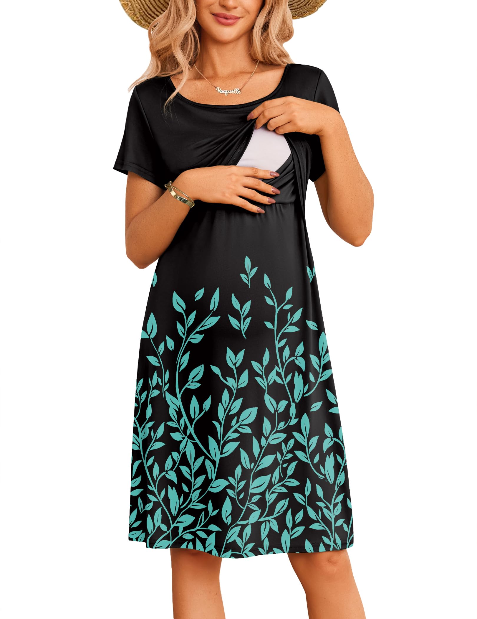 Ekouaer Maternity Summer Dress Breastfeeding Baby Shower Nursing Friendly Dresses Pregnancy Labor and Delivery Gown Clothes