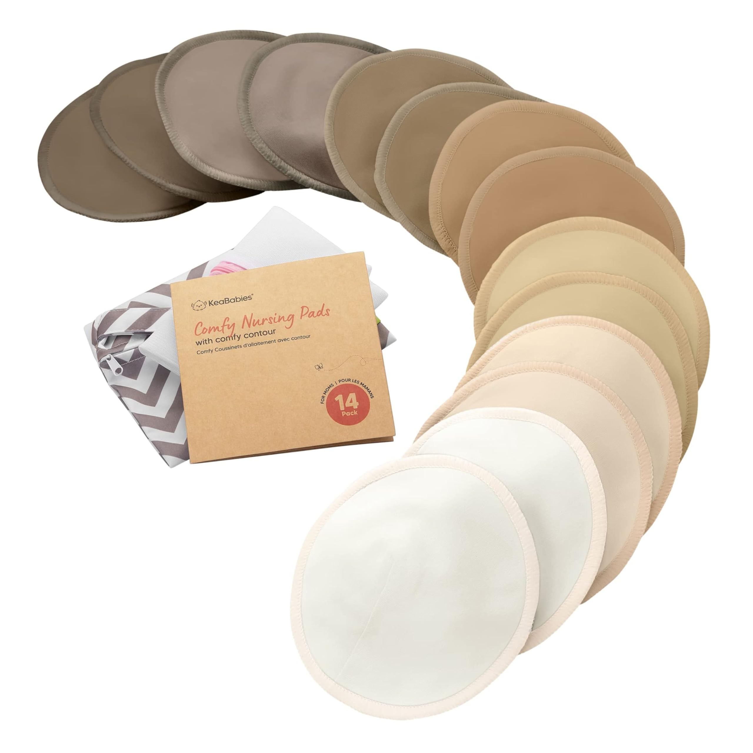 14-Pack Organic Bamboo Washable Nursing Pads with Wash Bag