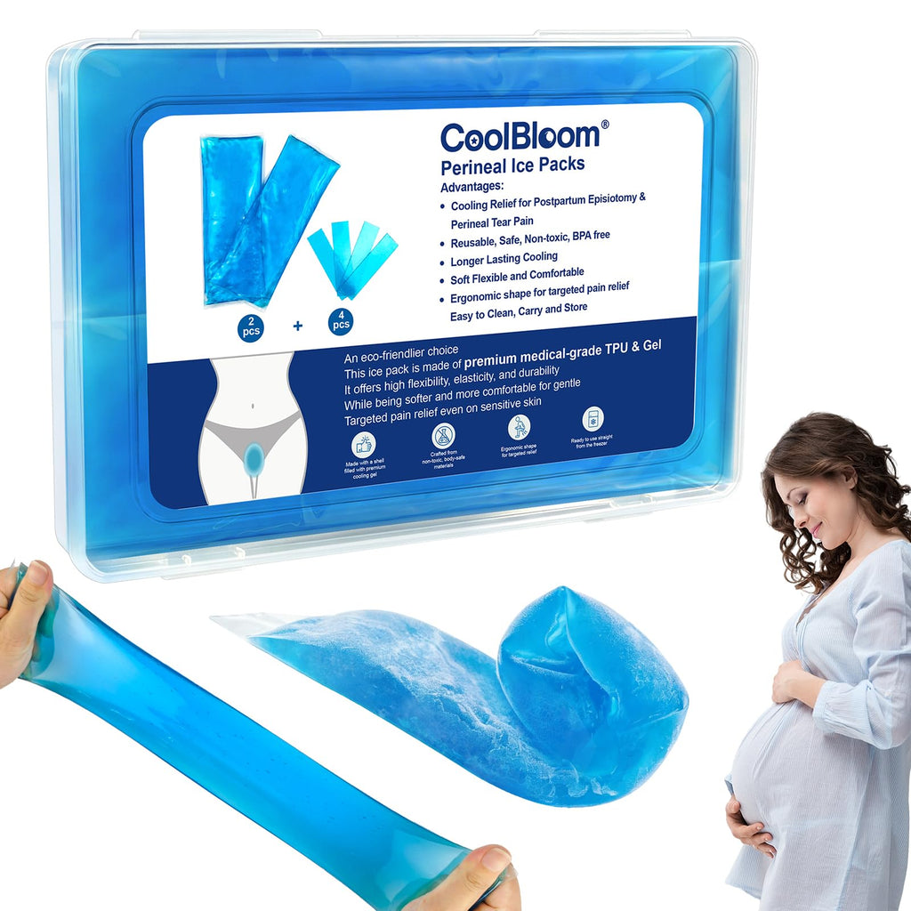 CoolBloom Medical-Grade Reusable Perineal Ice Packs, Flexible Frozen Hot Cold Gel Pads for Postpartum Recovery, Episiotomy Stitches, Hemorrhoid Swelling & Pain Relief, 2 Pack with Storage Case