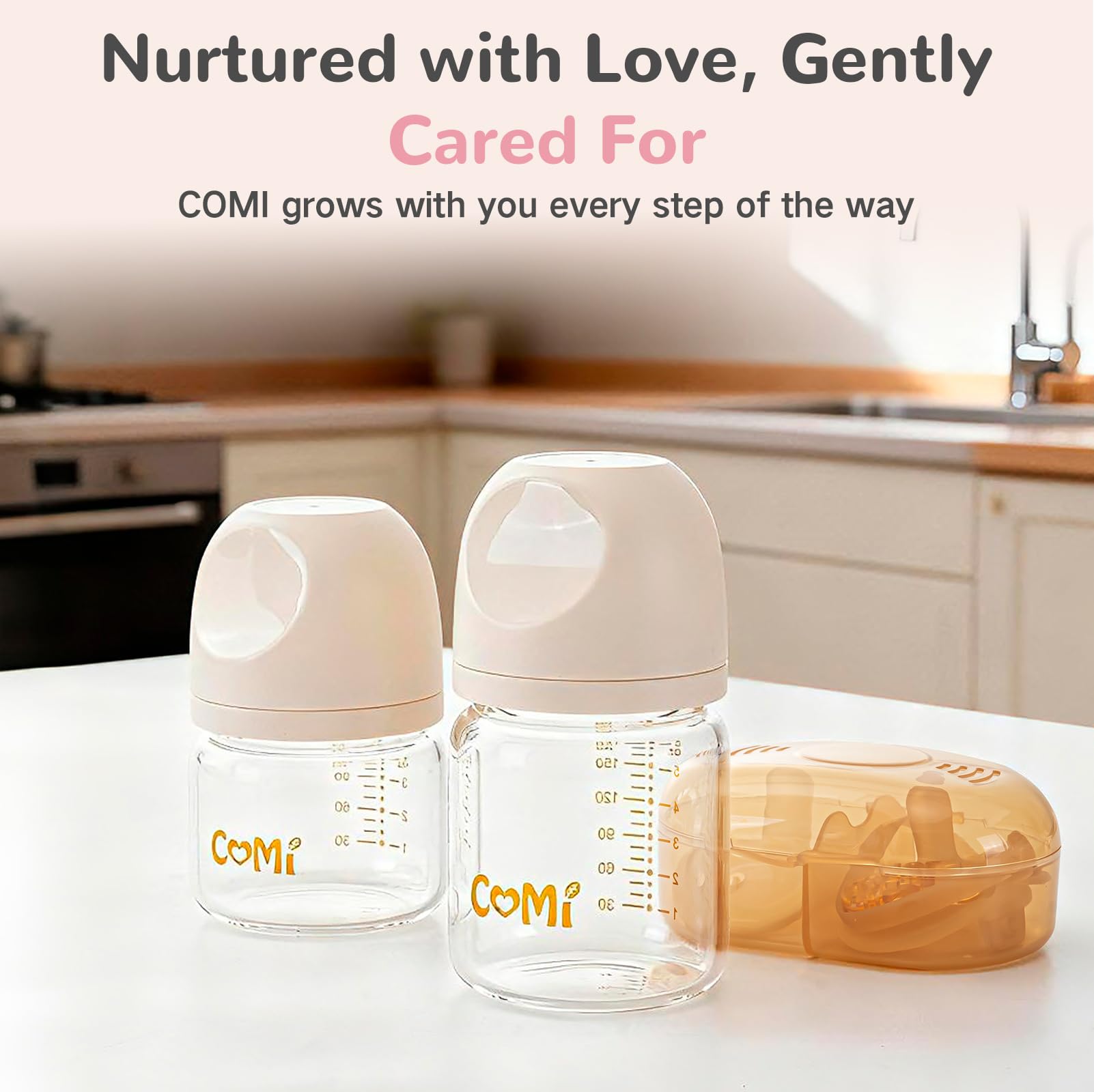 COMI Natural Glass Baby Bottle Set for Newborns
