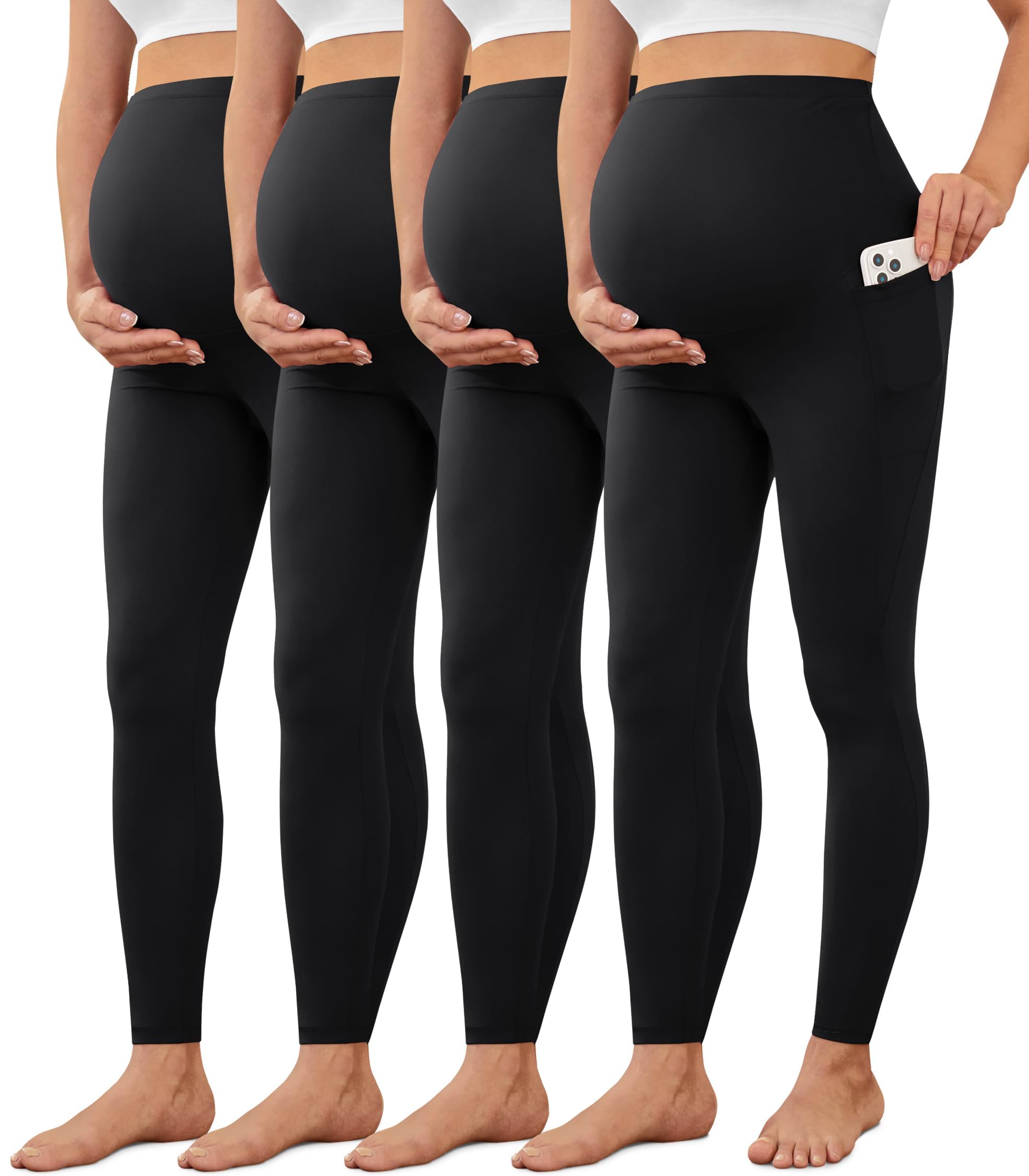 VALANDY Creamlush 2/4 Pack Maternity Leggings with Pockets, Over Belly Buttery Soft Pants for Yoga, Lounge, Daily Wear