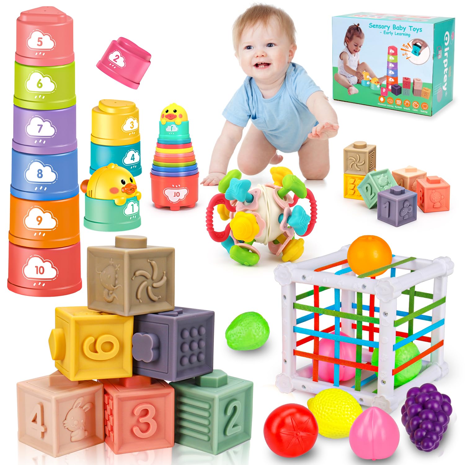 Qirptey Montessori Stacking Cups and Shape Sorter Toy