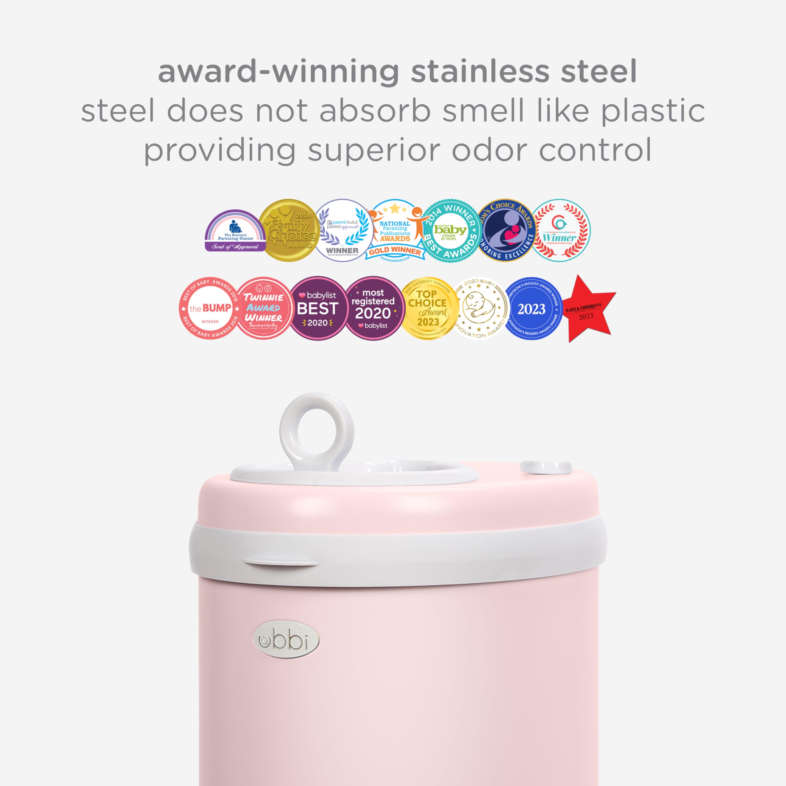 Ubbi Steel Odor-Locking Diaper Pail with Standard Bags