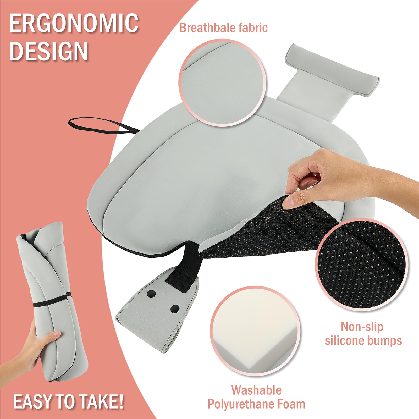 ROLROLCARE Car Seat Cushion for Pregnancy, Integrated Abdominal Pad, Elastic Breathable Fabric Reduce Belly Compression, Enhance Driving and Traveling Comfort