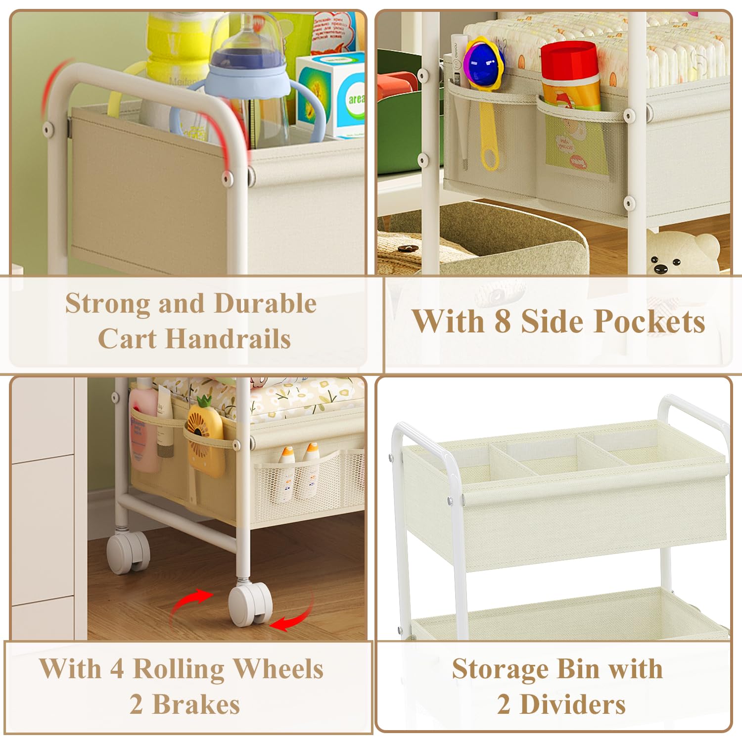 Cidaziya Rolling Baby Diaper Caddy and Storage Cart