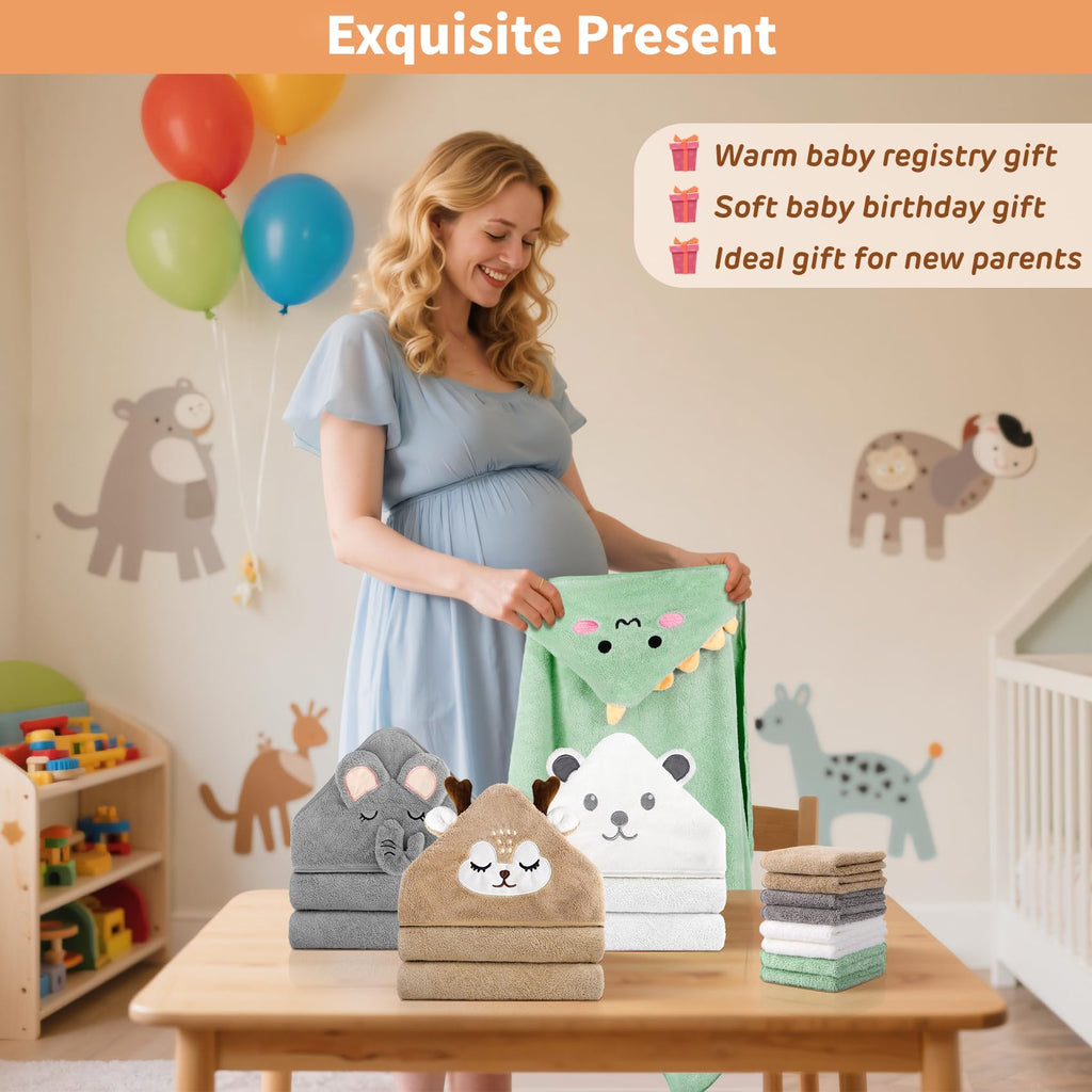 CandyHome 12-Piece Hooded Baby Towel and Washcloth Set