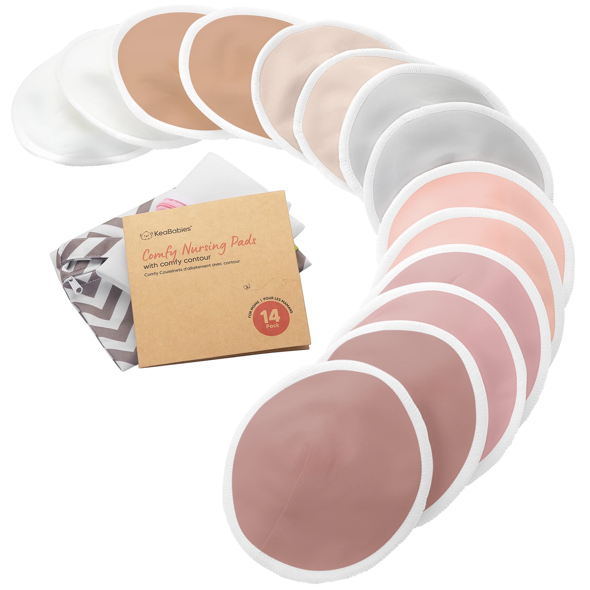 14-Pack Organic Bamboo Washable Nursing Pads with Wash Bag