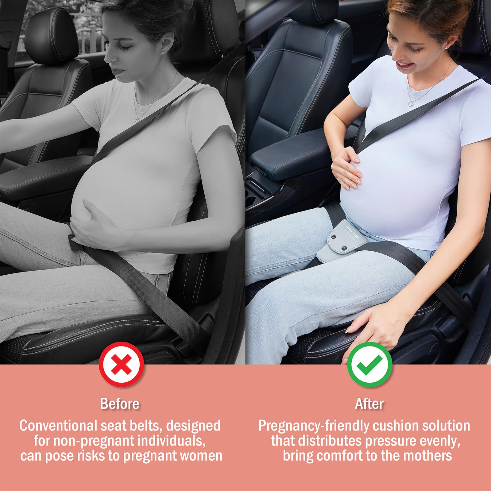 ROLROLCARE Car Seat Cushion for Pregnancy, Integrated Abdominal Pad, Elastic Breathable Fabric Reduce Belly Compression, Enhance Driving and Traveling Comfort
