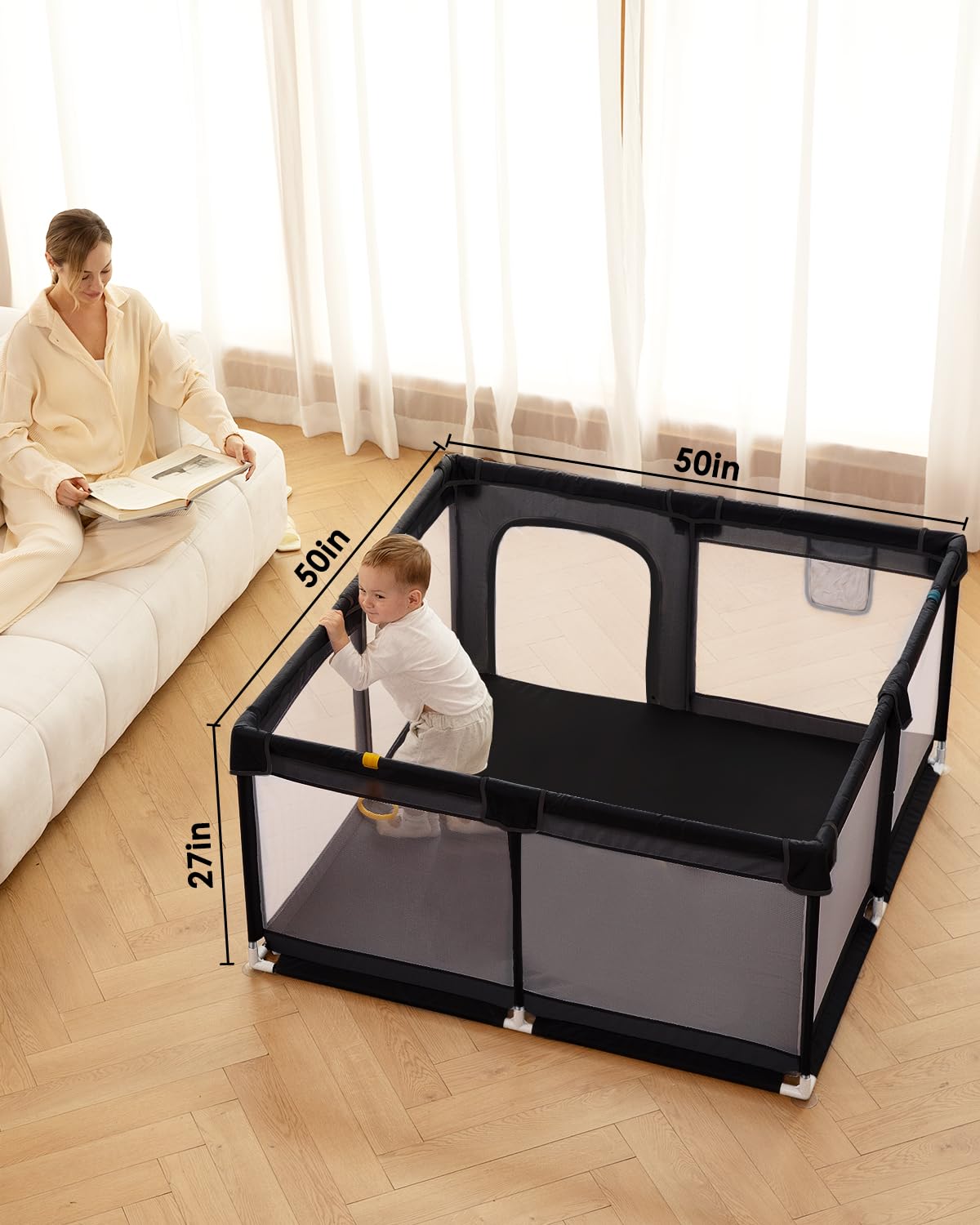 Dearlomum Extra-Large Baby Playpen with Soft Mesh Fence