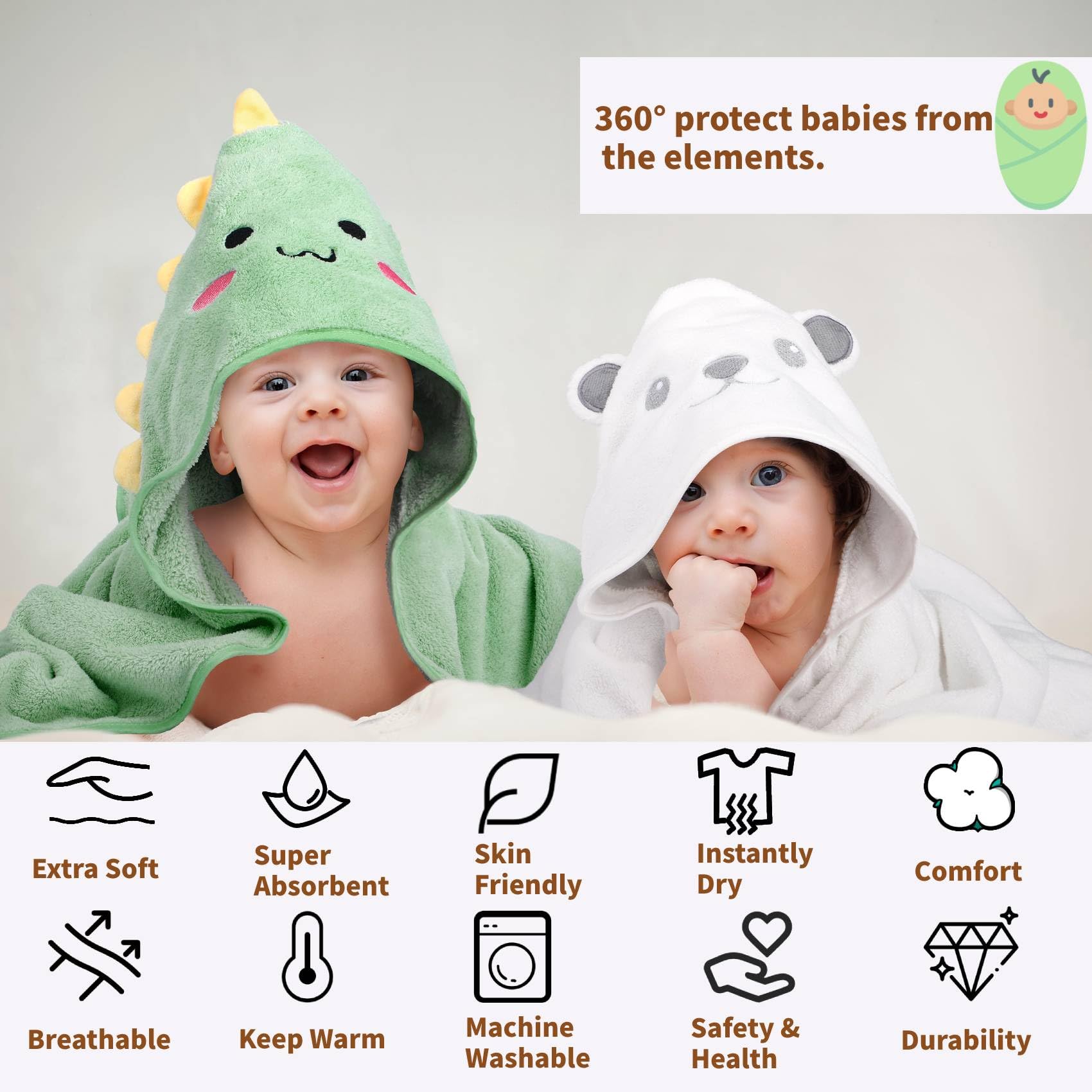 CandyHome 12-Piece Hooded Baby Towel and Washcloth Set