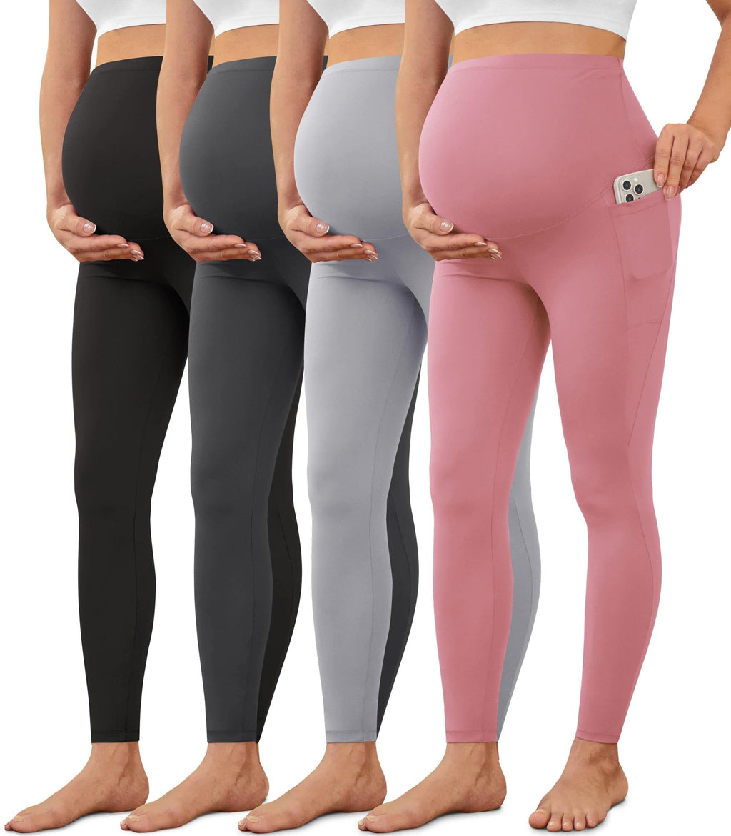 VALANDY Creamlush 2/4 Pack Maternity Leggings with Pockets, Over Belly Buttery Soft Pants for Yoga, Lounge, Daily Wear