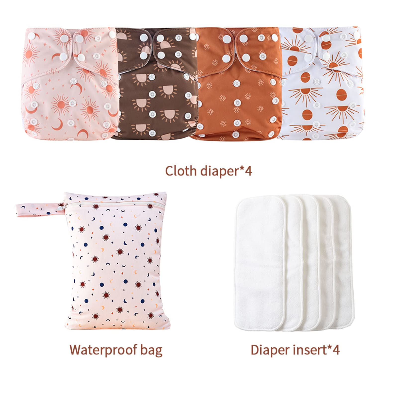 4-Pack Reusable Cloth Baby Diapers with Adjustable Snaps