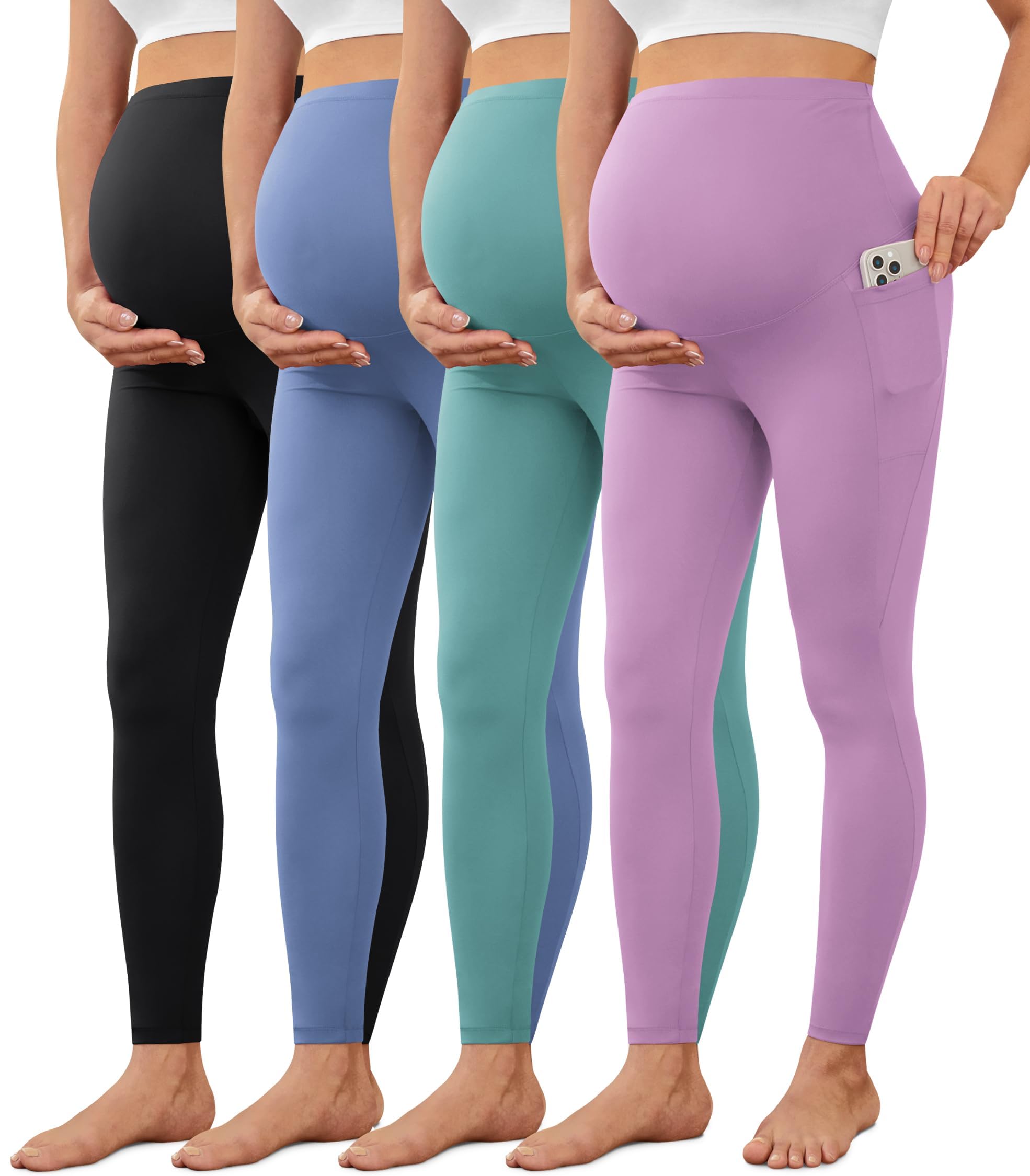 VALANDY Creamlush 2/4 Pack Maternity Leggings with Pockets, Over Belly Buttery Soft Pants for Yoga, Lounge, Daily Wear