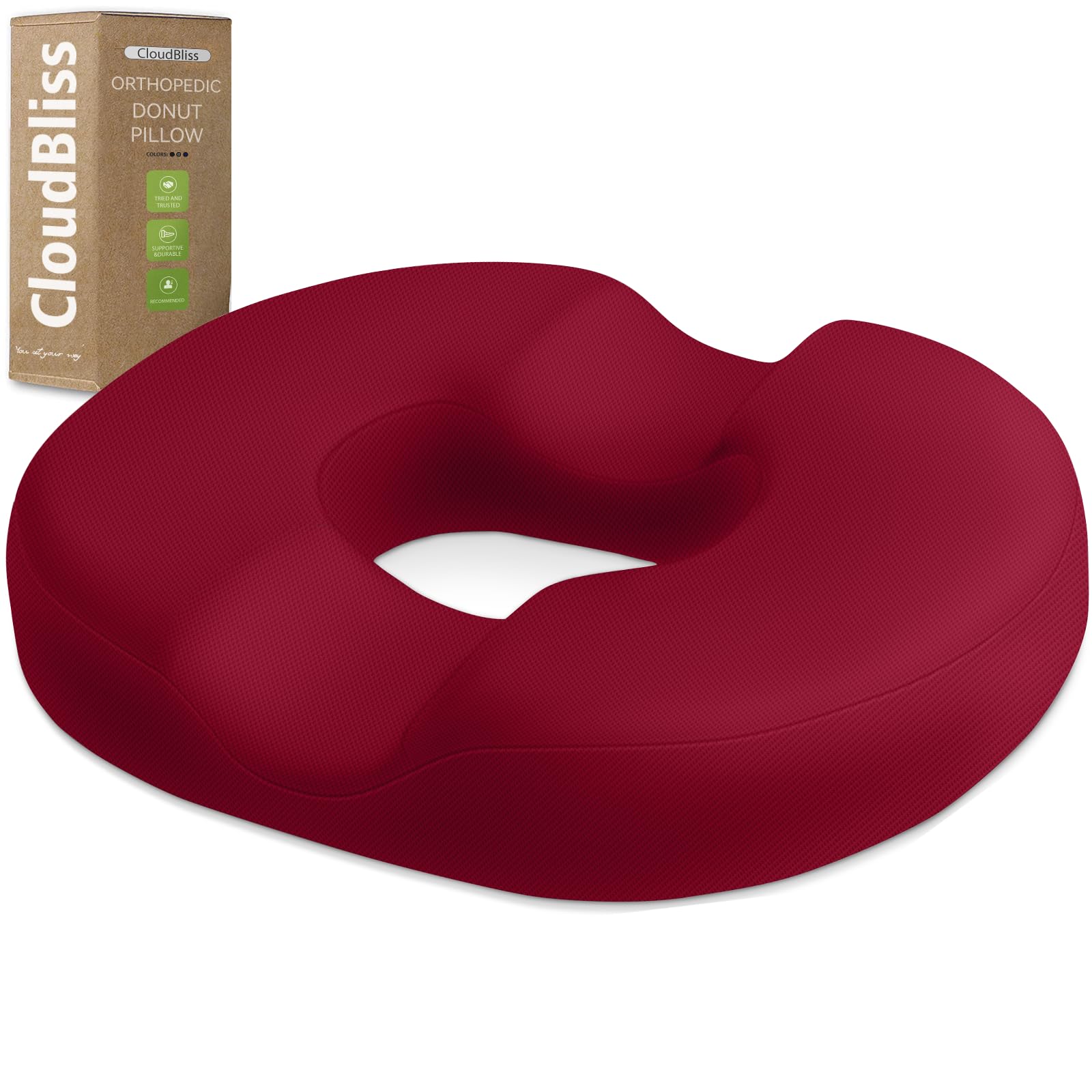 CloudBliss Donut Pillow Stadium Seat Cushion for Tailbone Pain Relief and Hemorrhoids, Memory Foam Seat Chair Cushion, Portable Seat Cushions for Bleachers, Car, Home & Office