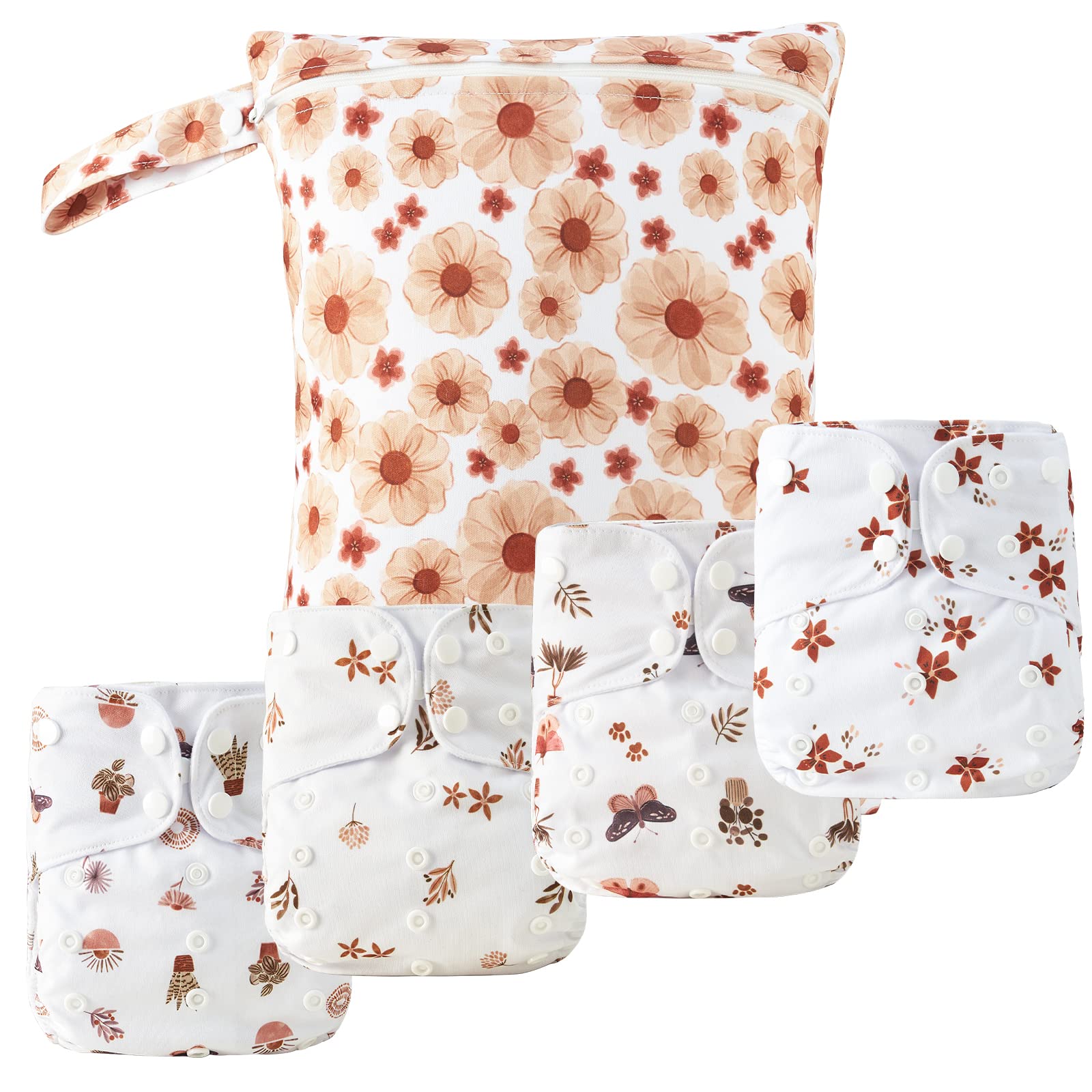 4-Pack Reusable Cloth Baby Diapers with Adjustable Snaps