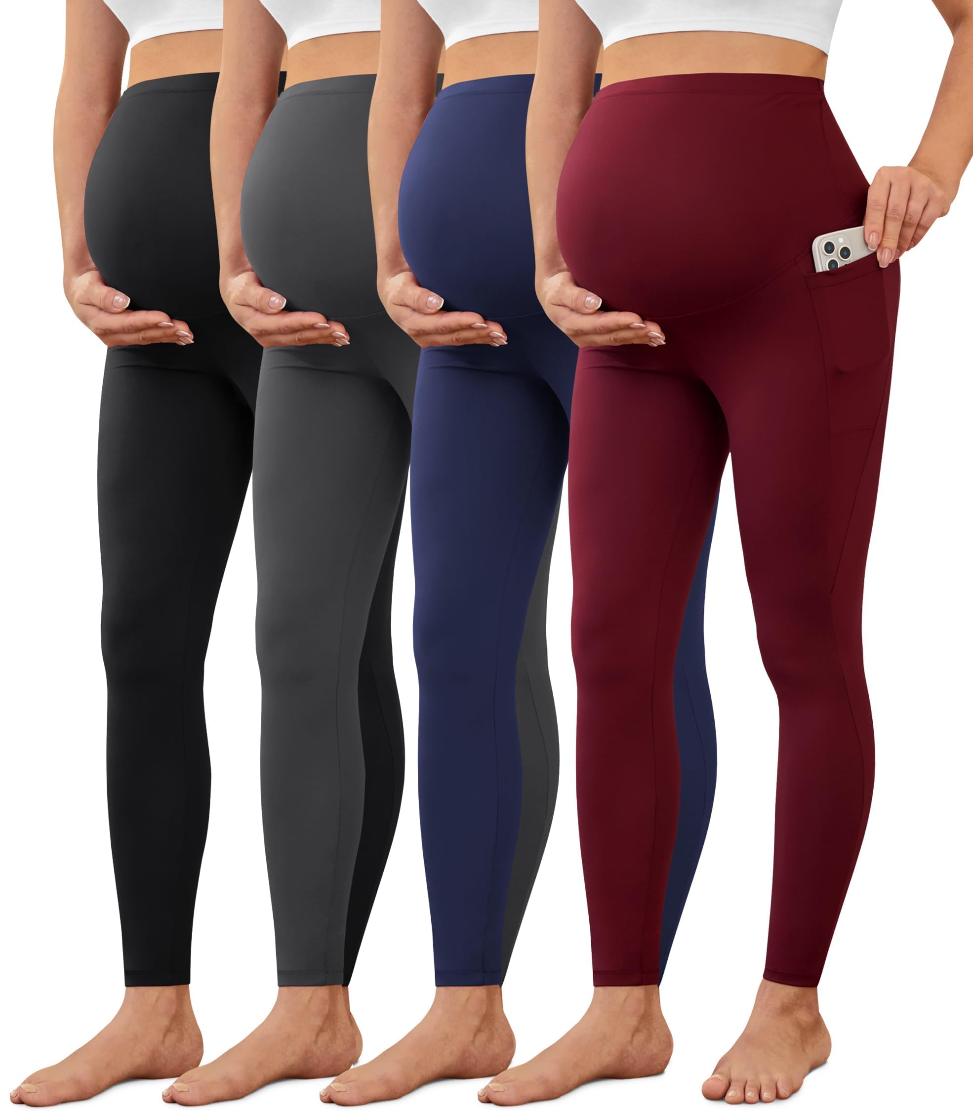 VALANDY Creamlush 2/4 Pack Maternity Leggings with Pockets, Over Belly Buttery Soft Pants for Yoga, Lounge, Daily Wear