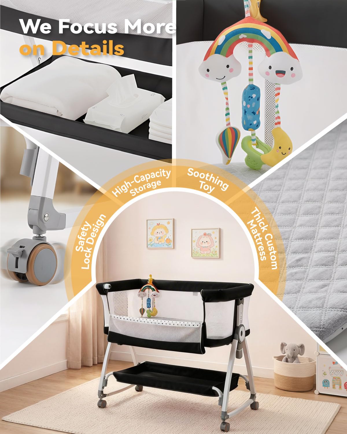Madewell Living 4-in-1 Bedside Baby Bassinet with Wheels
