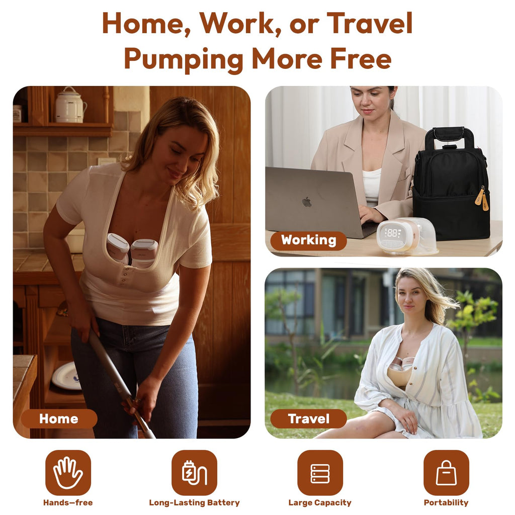 Lucina Hands Free Breast Pump, Wearable Breastfeeding Pump with 3 Modes and 9 Levels