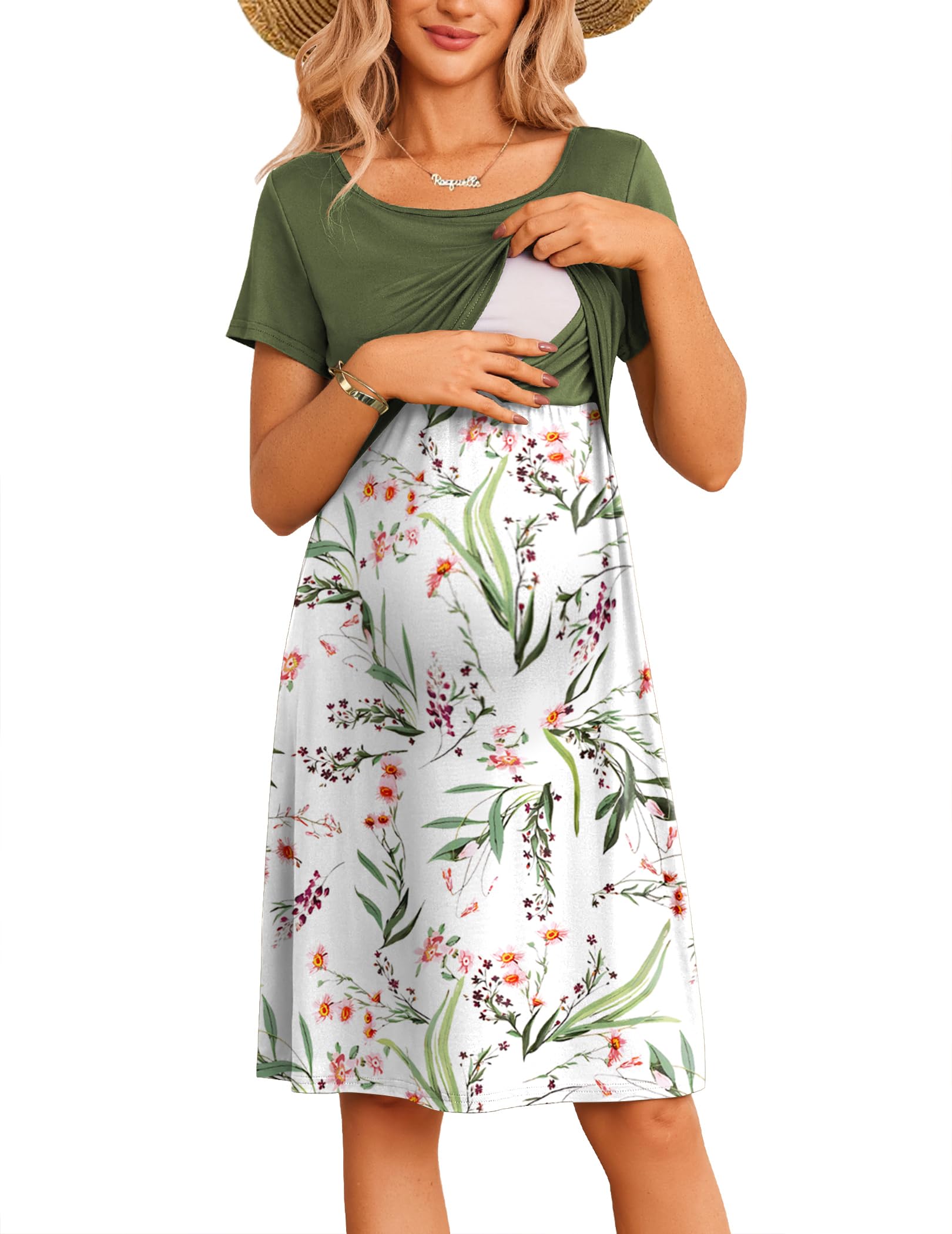 Ekouaer Maternity Summer Dress Breastfeeding Baby Shower Nursing Friendly Dresses Pregnancy Labor and Delivery Gown Clothes