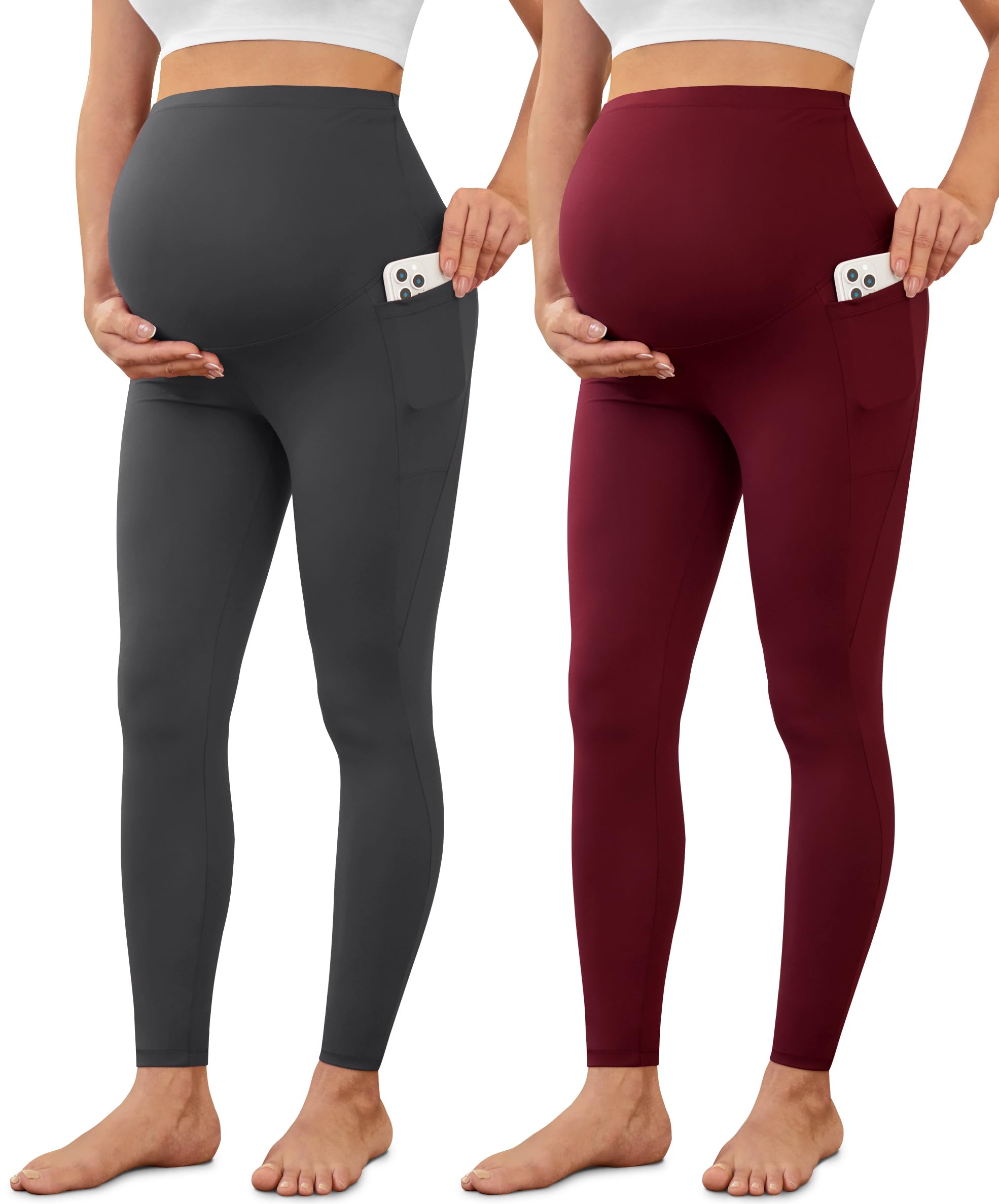 VALANDY Creamlush 2/4 Pack Maternity Leggings with Pockets, Over Belly Buttery Soft Pants for Yoga, Lounge, Daily Wear