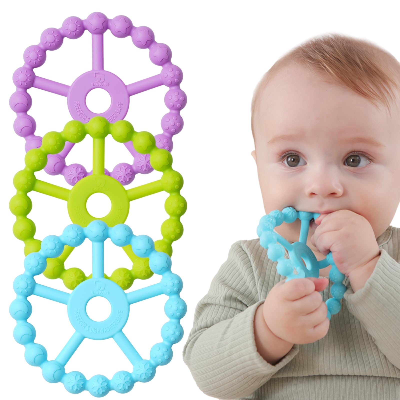 Seposeve 3-Pack Silicone Teething Rings for Babies