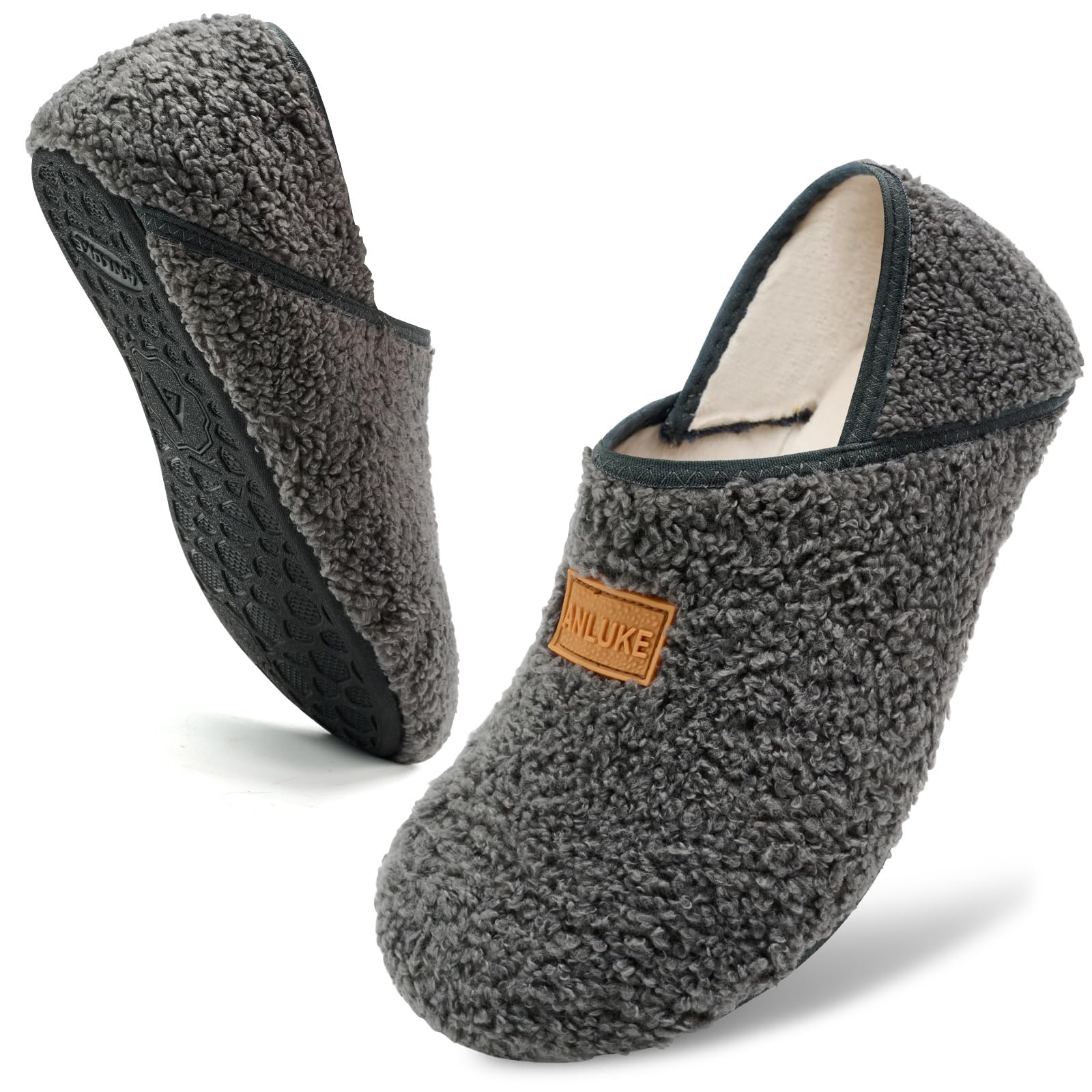 ANLUKE Slipper for Women Men Slipper Socks Fuzzy House Shoes Rubber Sole Slip On Soft-Lightweight Non Slip Indoor/Outdoor