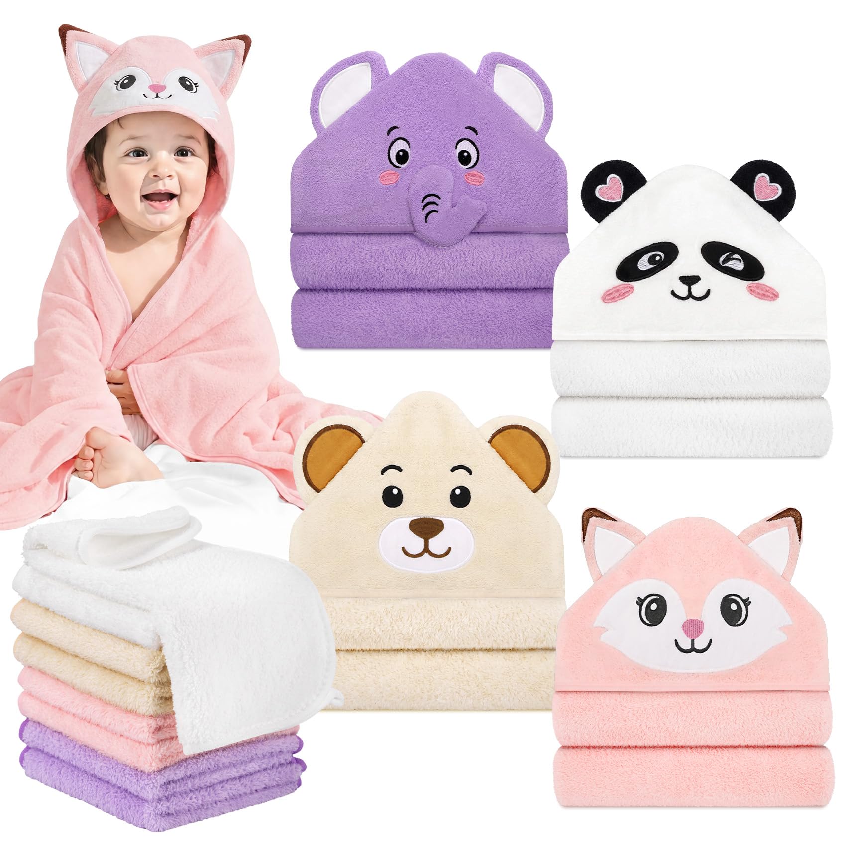 CandyHome 12-Piece Hooded Baby Towel and Washcloth Set