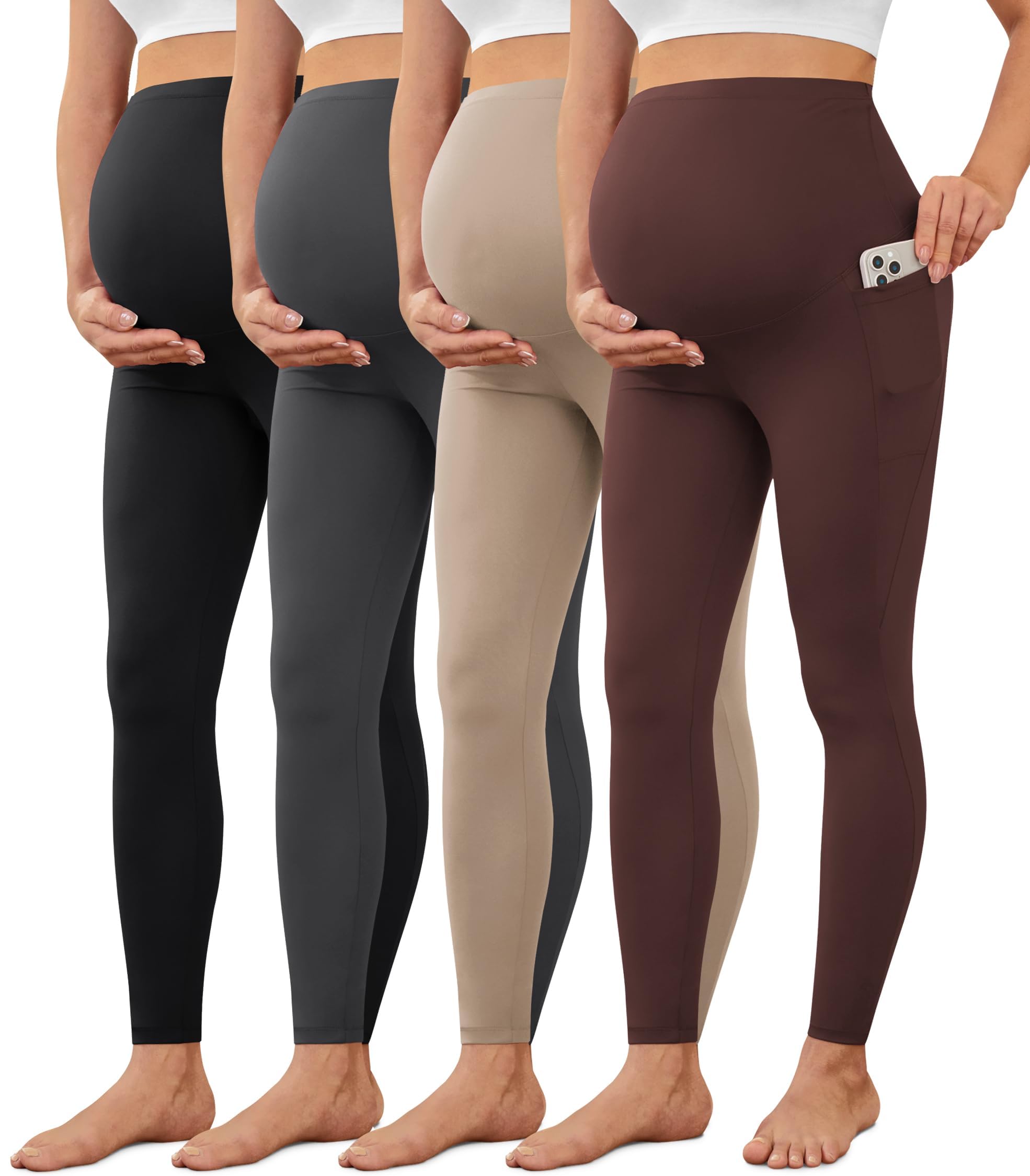 VALANDY Creamlush 2/4 Pack Maternity Leggings with Pockets, Over Belly Buttery Soft Pants for Yoga, Lounge, Daily Wear