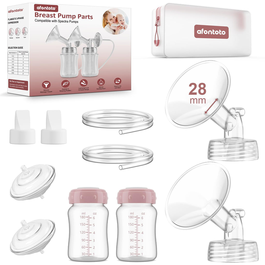 Pump Parts Compatible with Spectra S1/S2/9Plus Breastpump, Full Set Replacement Parts for Spectra Include Flange,Duckbill Valve,Backflow Protector,Tube,Bottle, Not Original Accessories