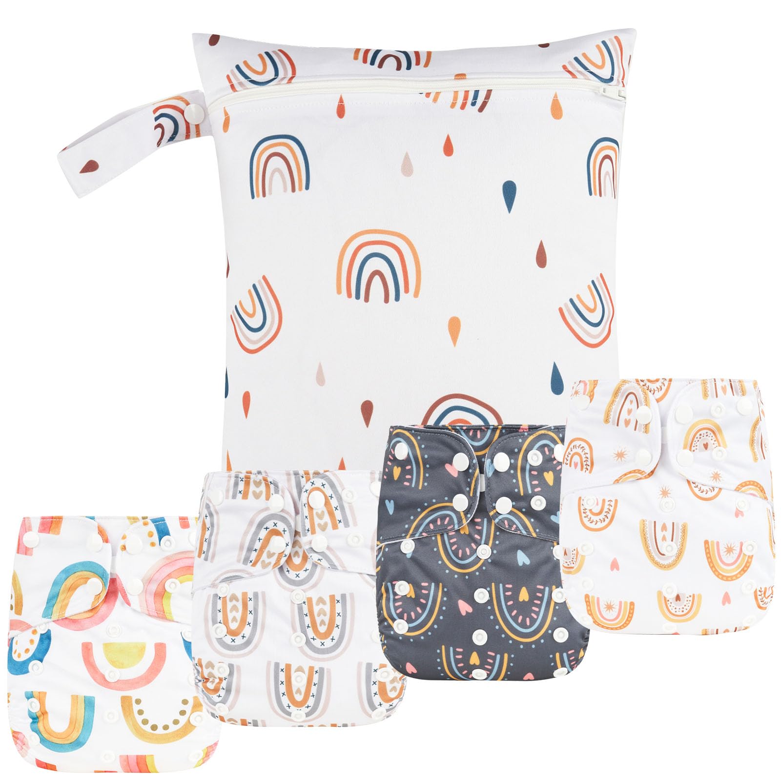 4-Pack Reusable Cloth Baby Diapers with Adjustable Snaps