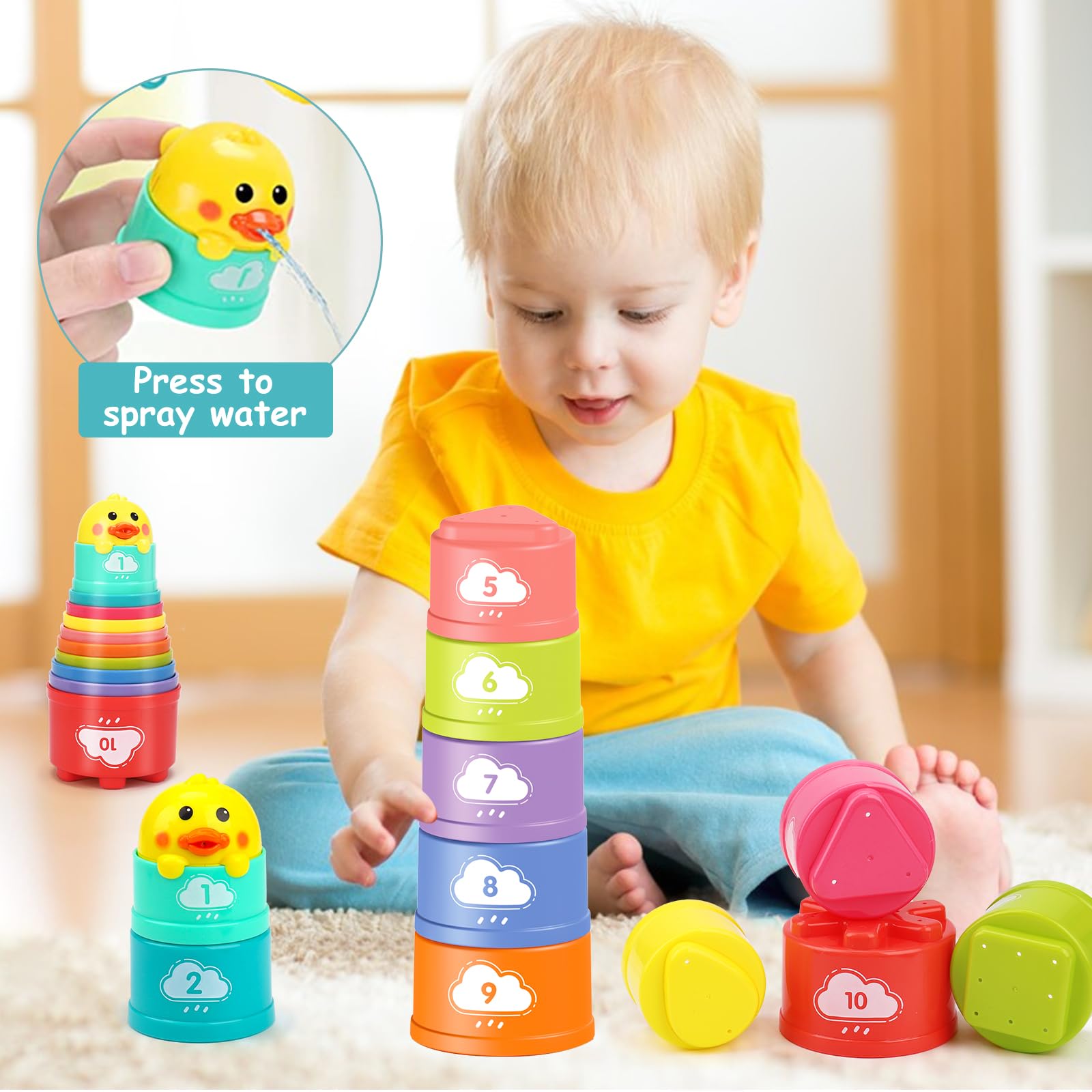 Qirptey Montessori Stacking Cups and Shape Sorter Toy