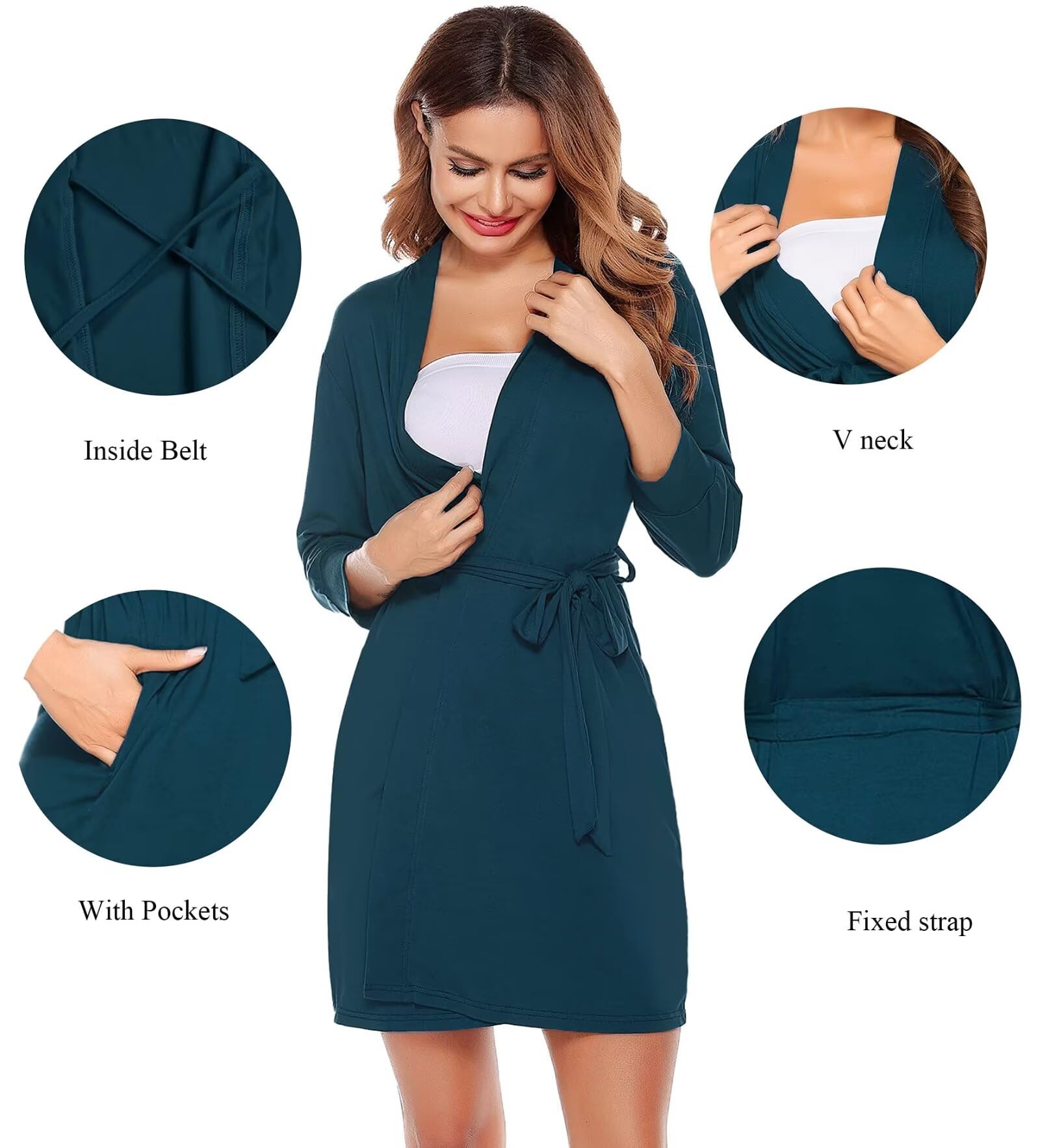 SWOMOG Women's Maternity Nursing Robe Pregnancy Breastfeeding Bathrobes 3 in 1 Labor Delivery Nightgowns