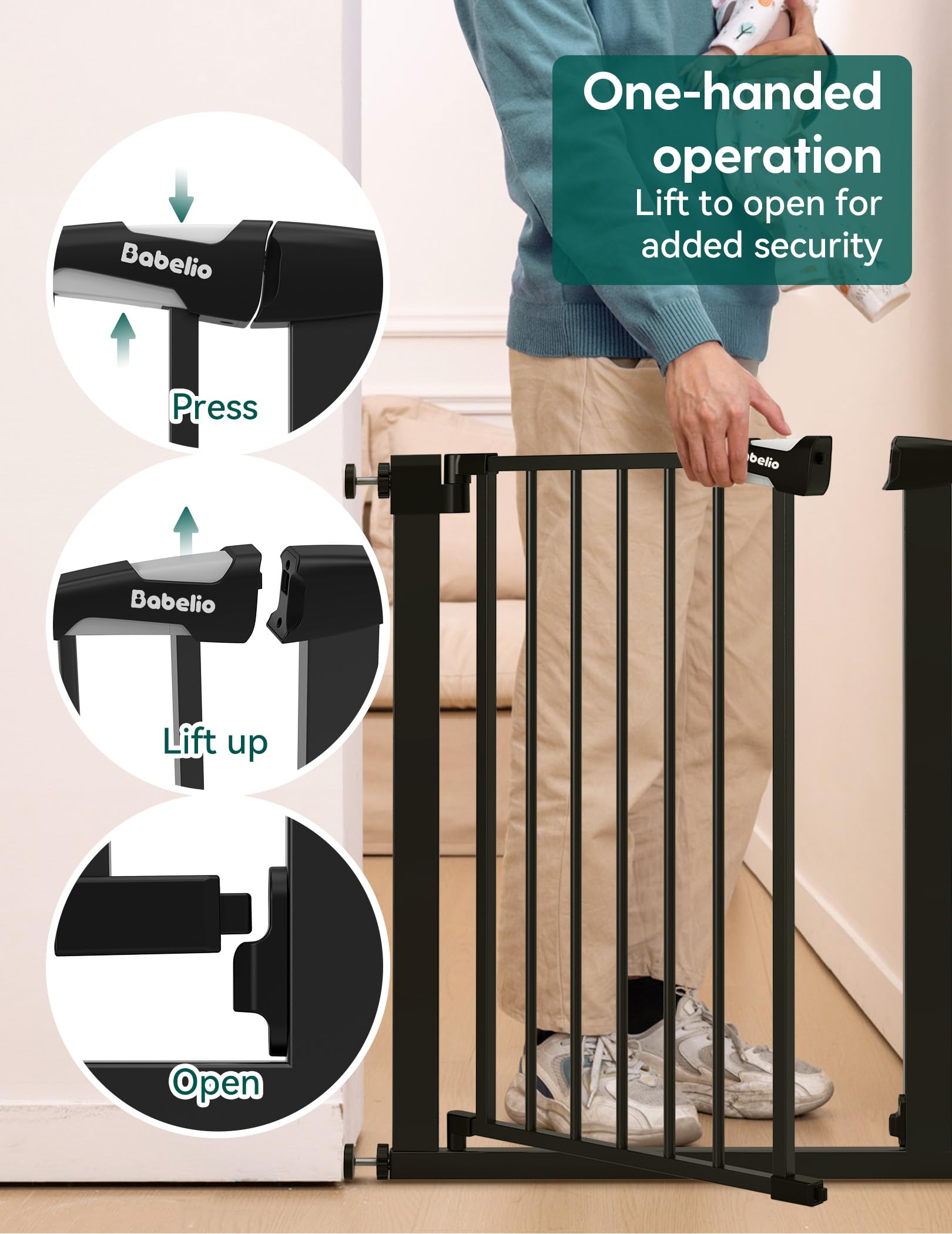 Babelio Auto-Close Baby Gate for Doorways and Stairs