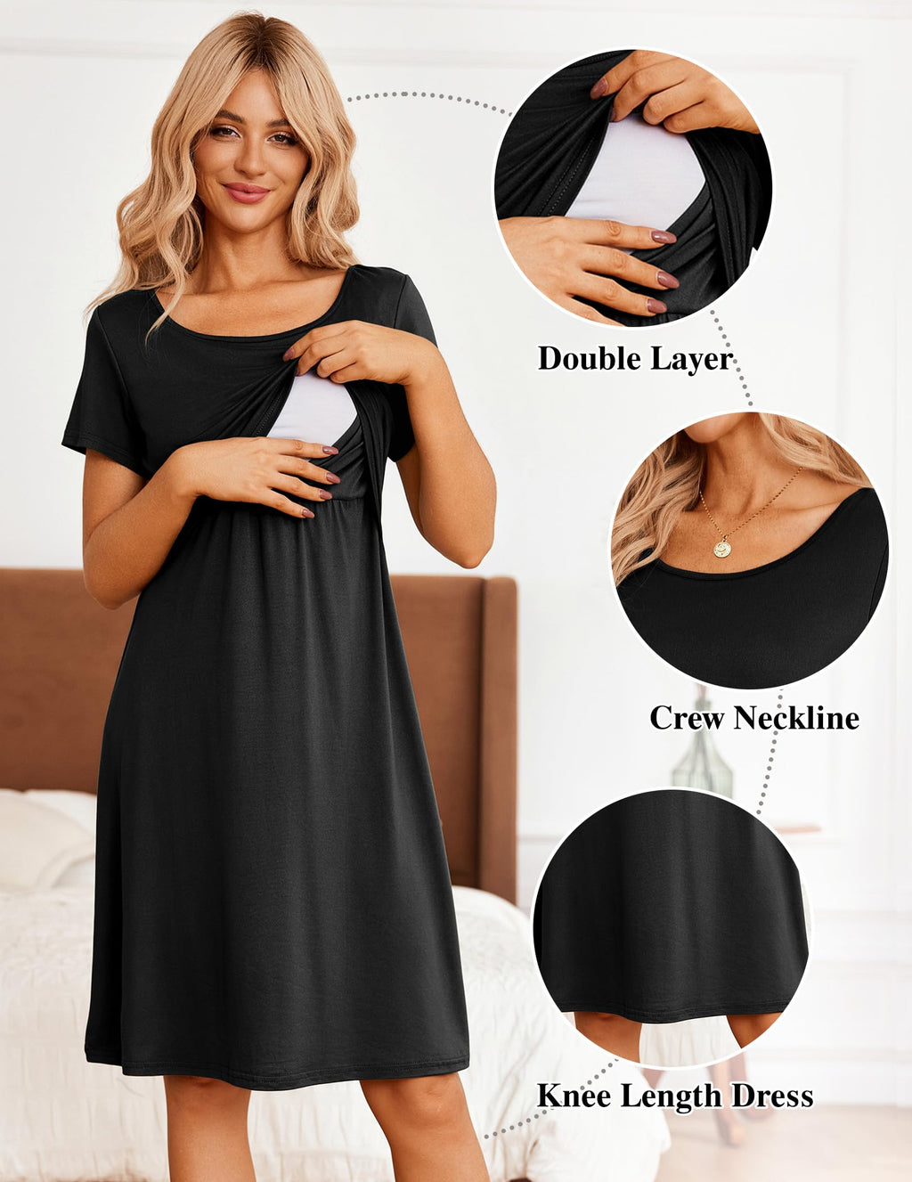 Ekouaer Maternity Summer Dress Breastfeeding Baby Shower Nursing Friendly Dresses Pregnancy Labor and Delivery Gown Clothes