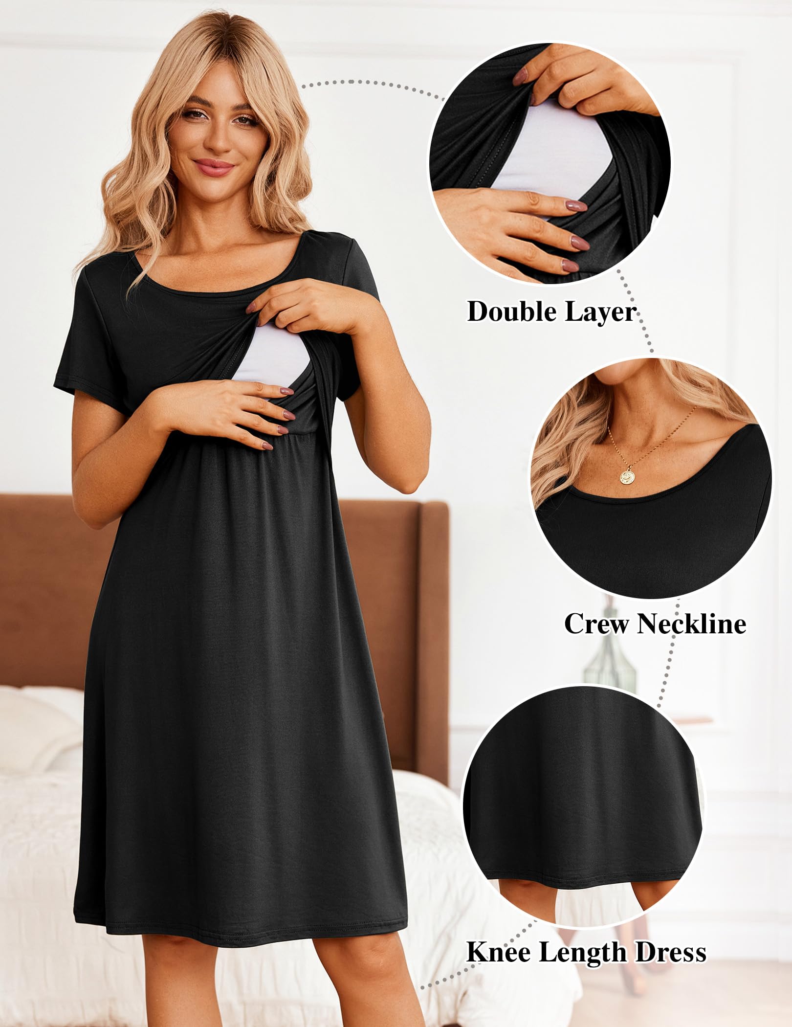 Ekouaer Maternity Summer Dress Breastfeeding Baby Shower Nursing Friendly Dresses Pregnancy Labor and Delivery Gown Clothes