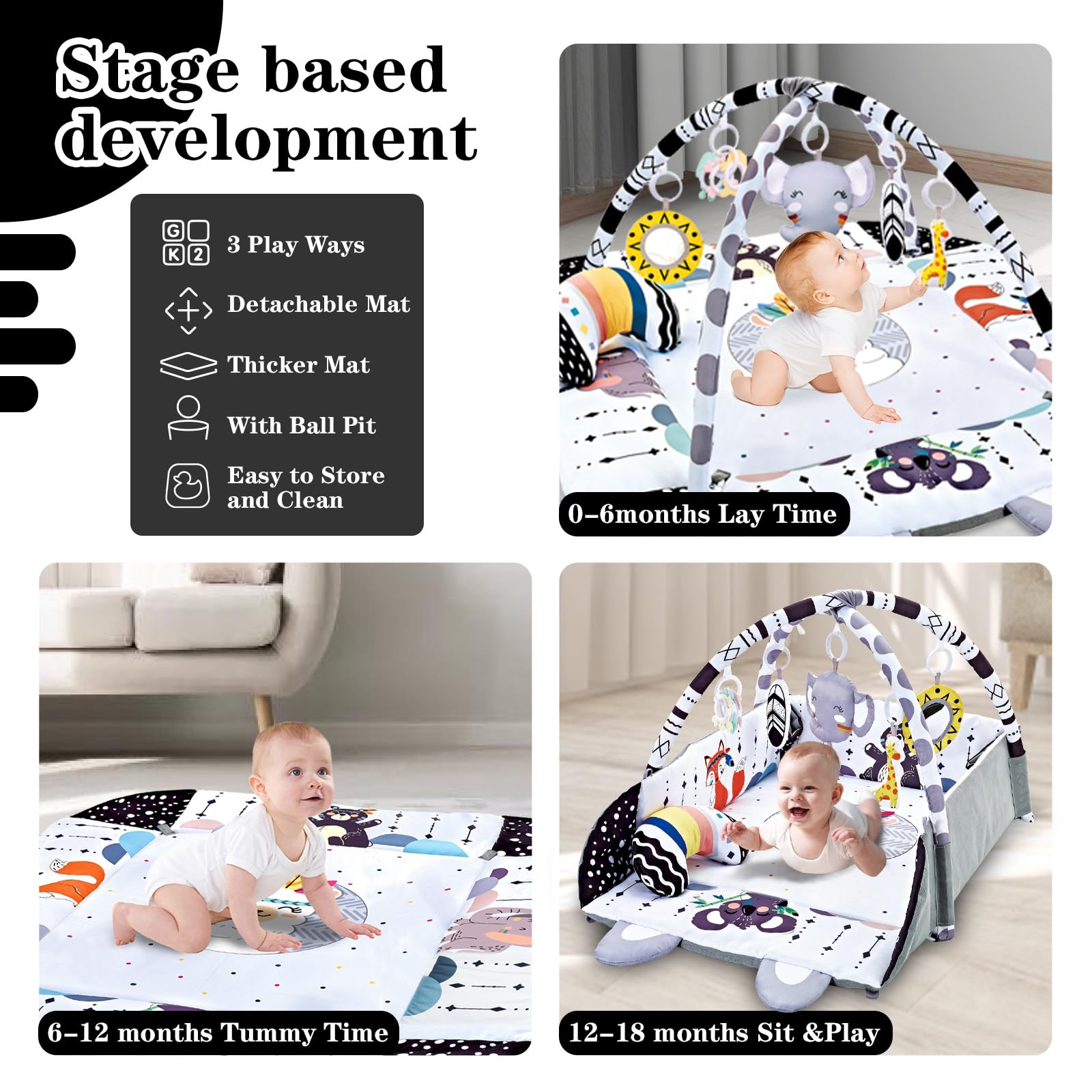 TFDER 8-in-1 Baby Gym, Tummy Time Mat and Ball Pit