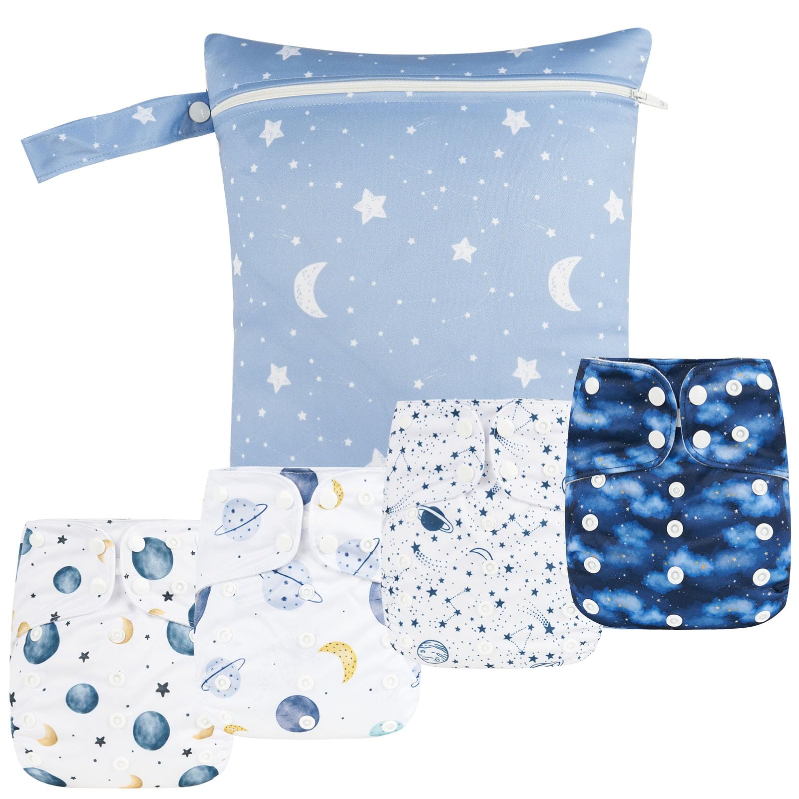 4-Pack Reusable Cloth Baby Diapers with Adjustable Snaps