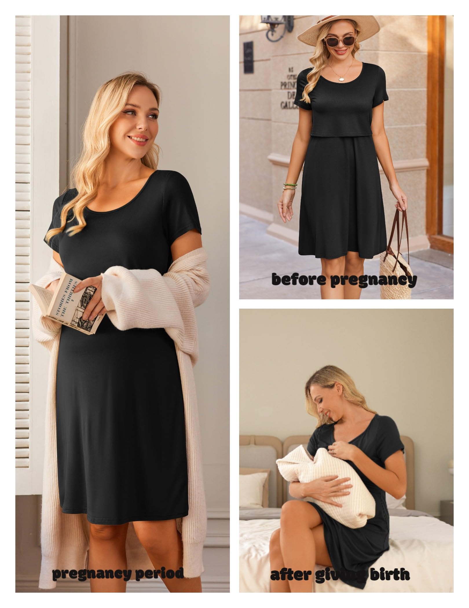 Ekouaer Maternity Summer Dress Breastfeeding Baby Shower Nursing Friendly Dresses Pregnancy Labor and Delivery Gown Clothes