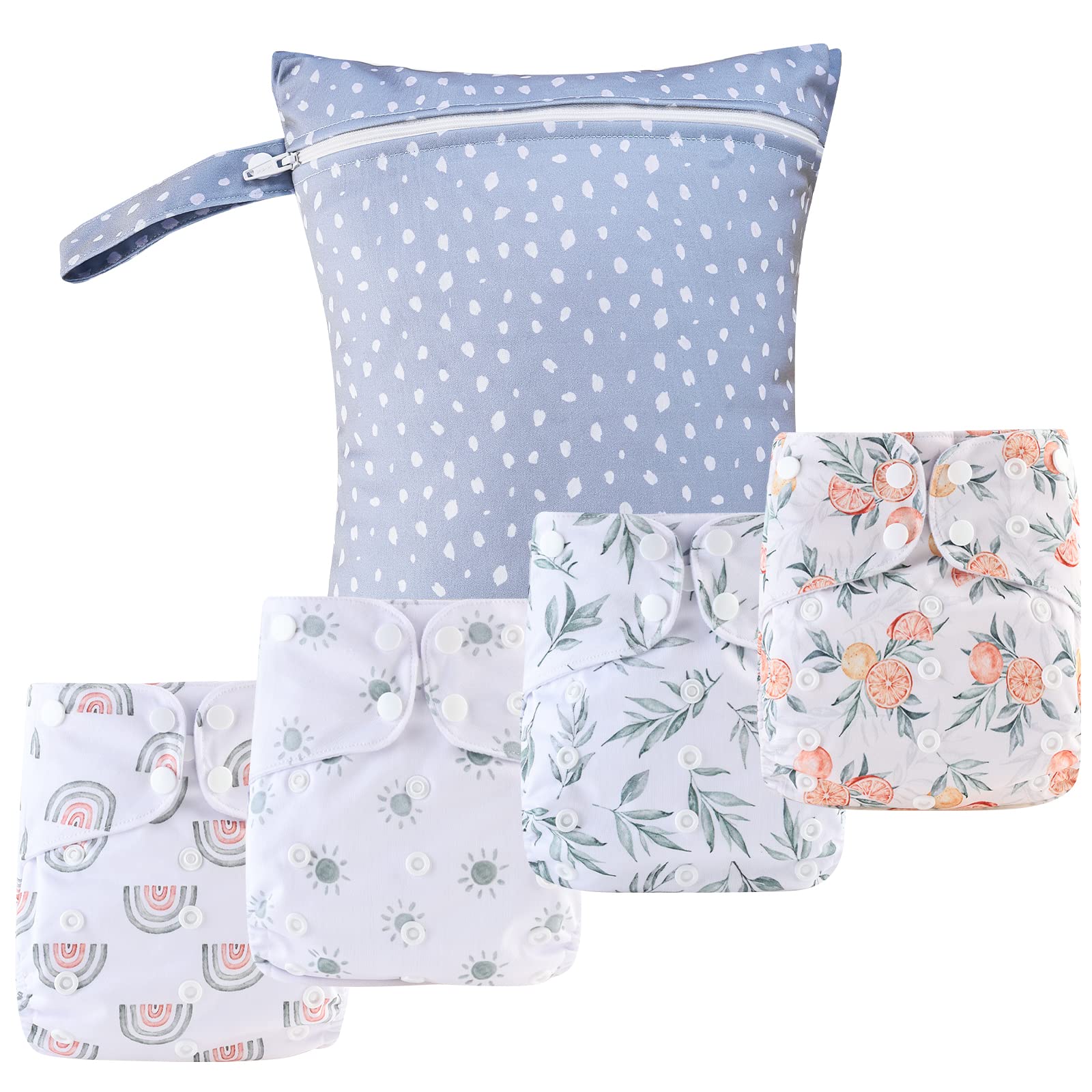 4-Pack Reusable Cloth Baby Diapers with Adjustable Snaps