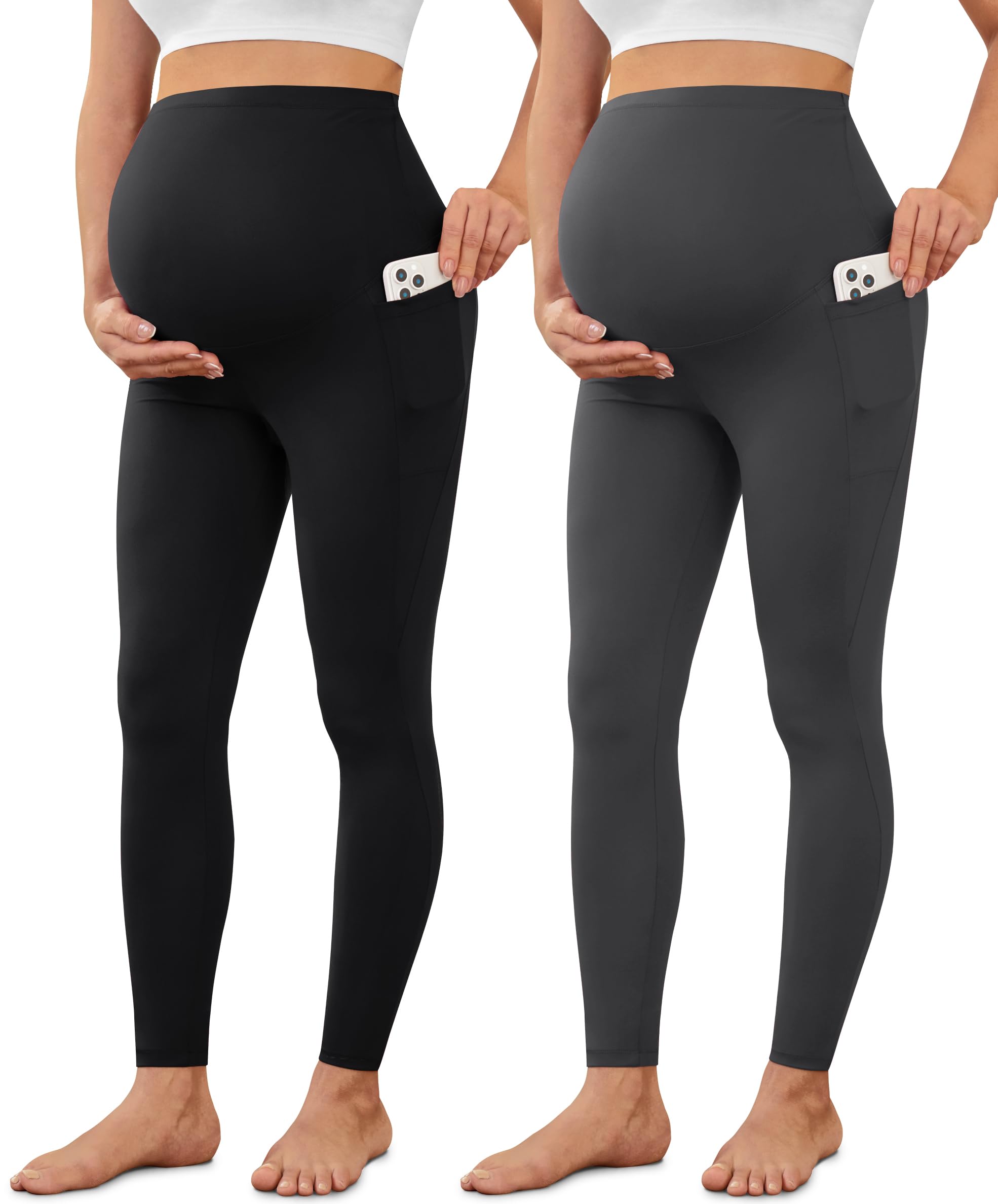 VALANDY Creamlush 2/4 Pack Maternity Leggings with Pockets, Over Belly Buttery Soft Pants for Yoga, Lounge, Daily Wear