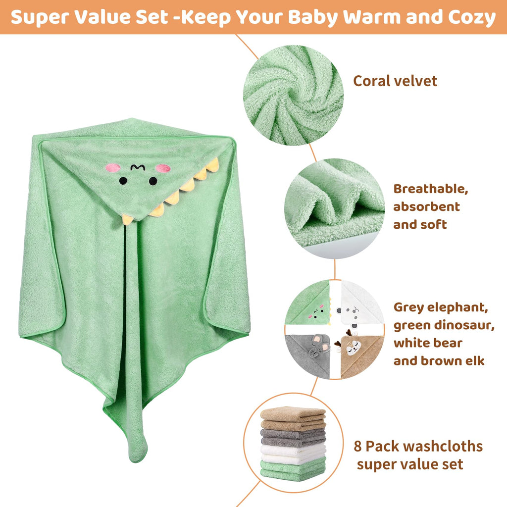 CandyHome 12-Piece Hooded Baby Towel and Washcloth Set
