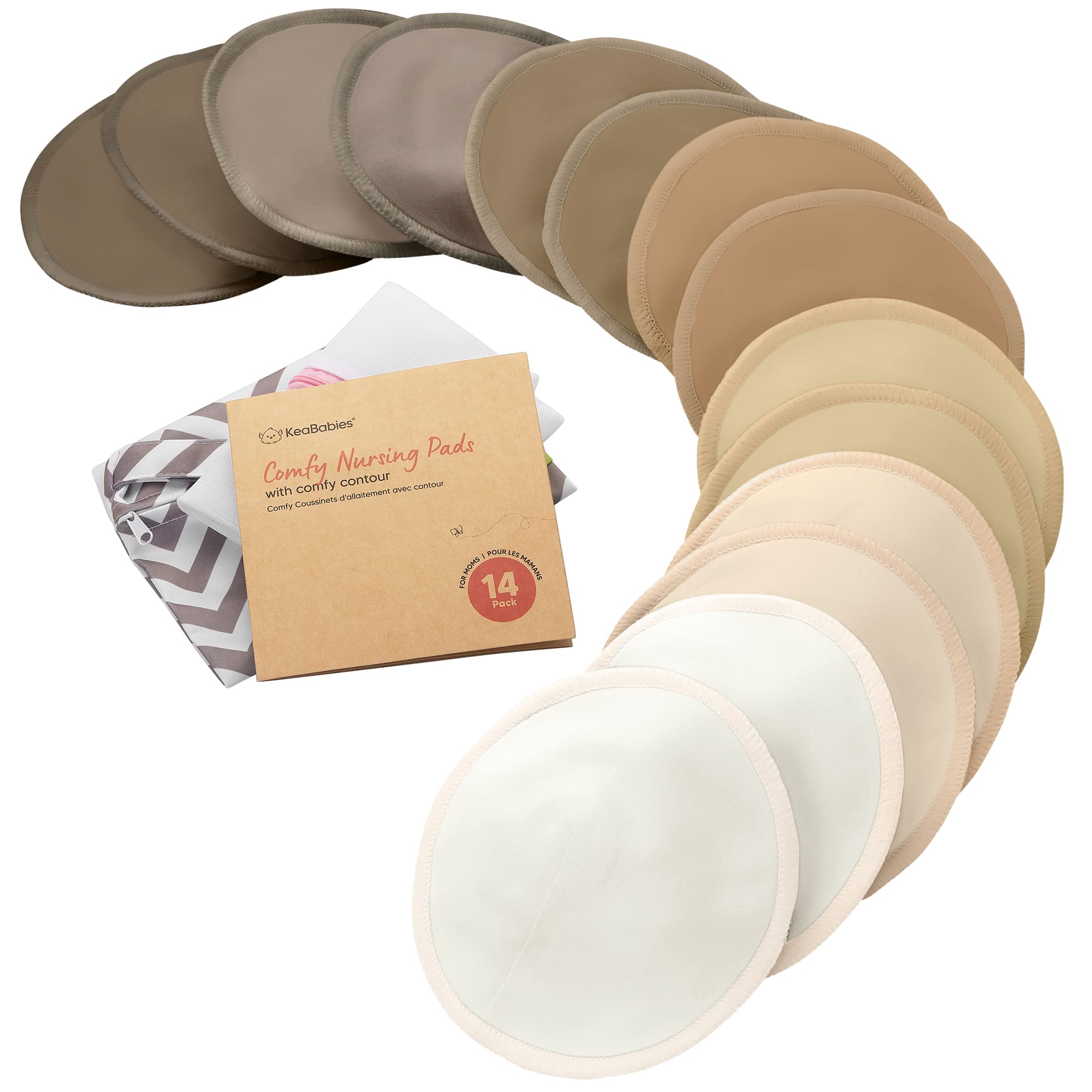 14-Pack Organic Bamboo Washable Nursing Pads with Wash Bag